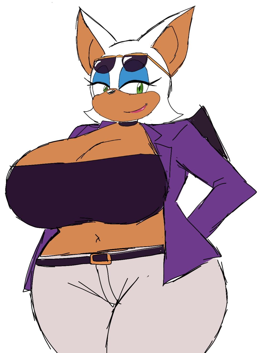 1girls, 2023, anthro, ass, big ass, big breasts, boob window, breasts, clothed, female, female only, fur, furry, huge breasts, mobian (species), momiji (artist), rouge the bat, sega, sonic (series), venus body