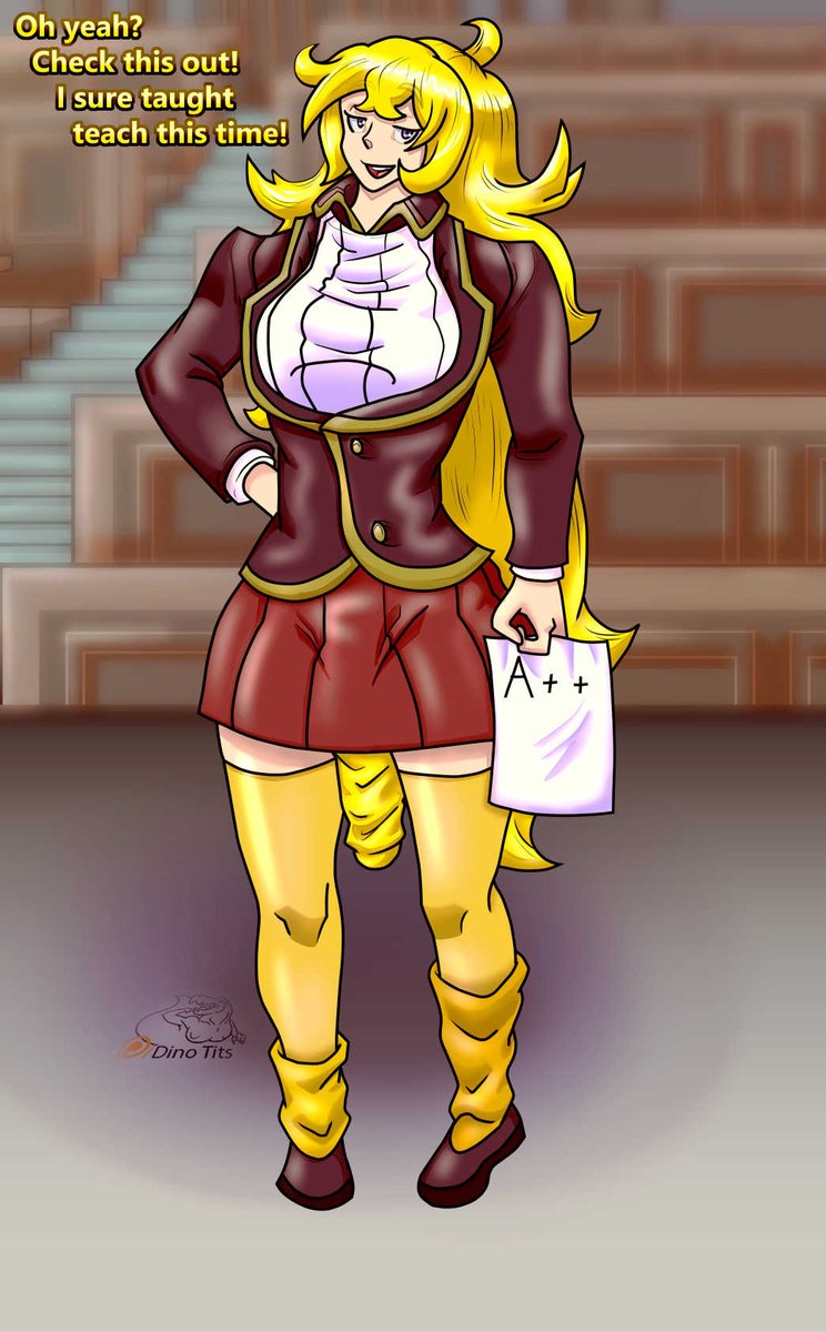 1futa clothed clothing cock_sock dialogue dinotits english_text fully_clothed futa_only futanari human light-skinned_futanari light_skin rwby solo tagme text yang_xiao_long