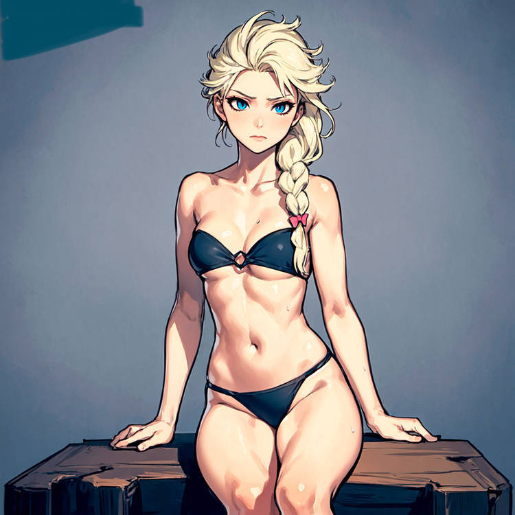 1girls ai_generated beach bikini bra disney disney_princess elsa elsa_(frozen) female female_only frozen_(film) frozen_2 panties top