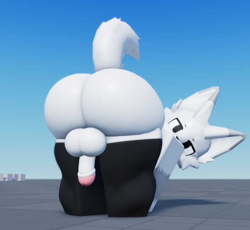 2023 3d ass backsack balls bent_over big_balls big_butt clothing genitals legwear looking_at_viewer looking_back looking_back_at_viewer male male_only penis roblox silly_cat_(mauzymice) sky solo tail thigh_highs thighhighs willie_piv