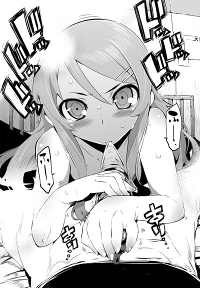 female hair_ornament hairclip handjob human hyocorou kirino_kosaka monochrome my_little_sister_can't_be_this_cute ore_no_imouto_ga_konna_ni_kawaii_wake_ga_nai penis