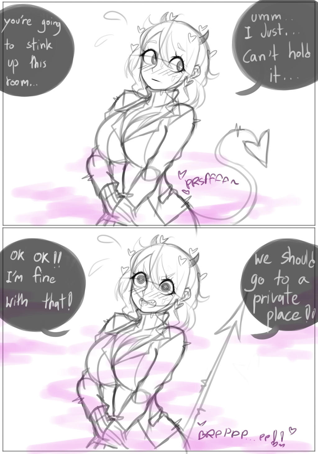 chro-sis, fart, fart cloud, fart fetish, farting, helltaker, modeus (helltaker), sketch, unusual fart