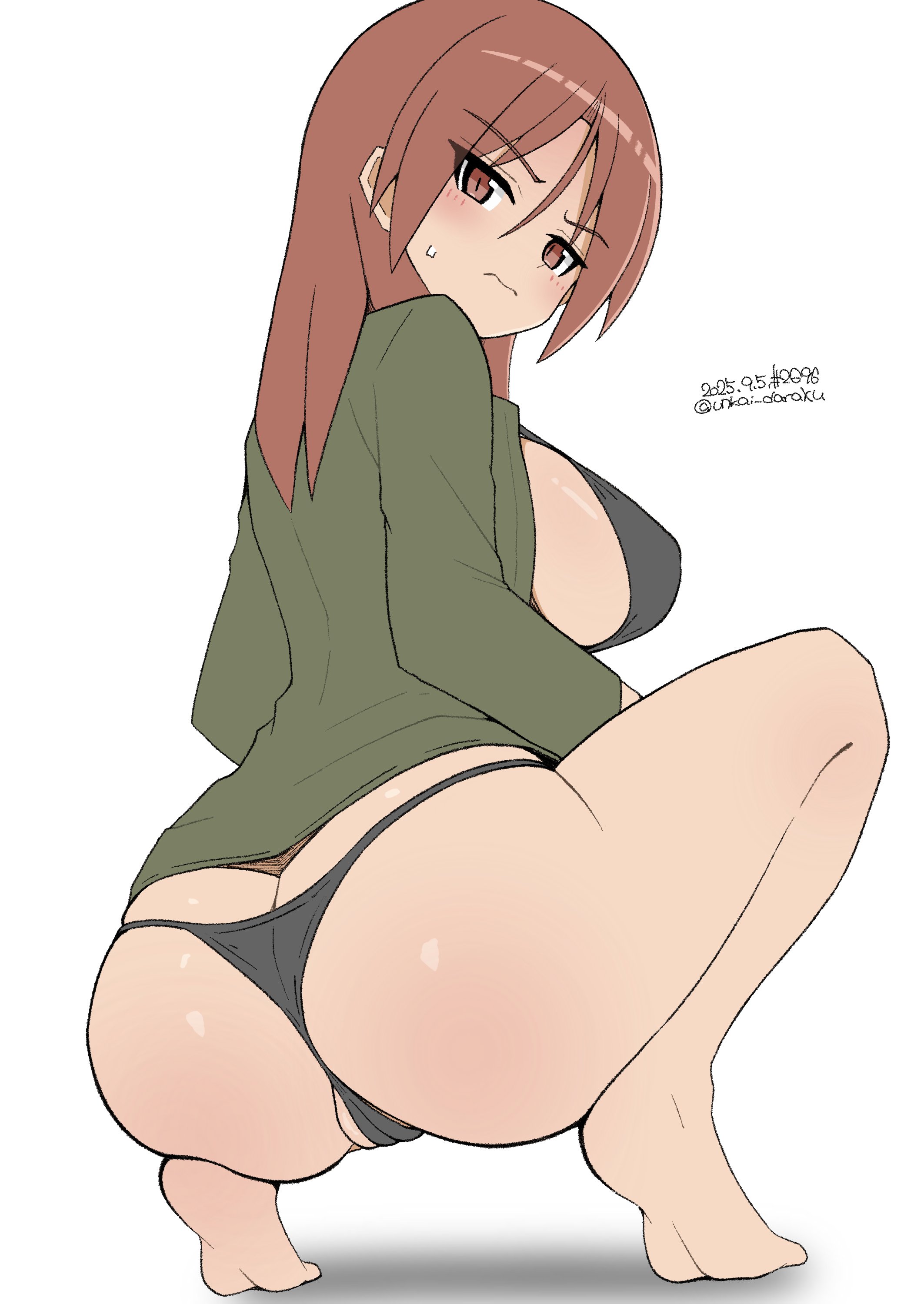 1girls, ass, bra, breasts, cameltoe, crotch, exhibitionism, exhibitionist, female, huge breasts, large breasts, minna-dietlinde wilcke, red hair, strike witches, thong, unkai daraku, world witches series