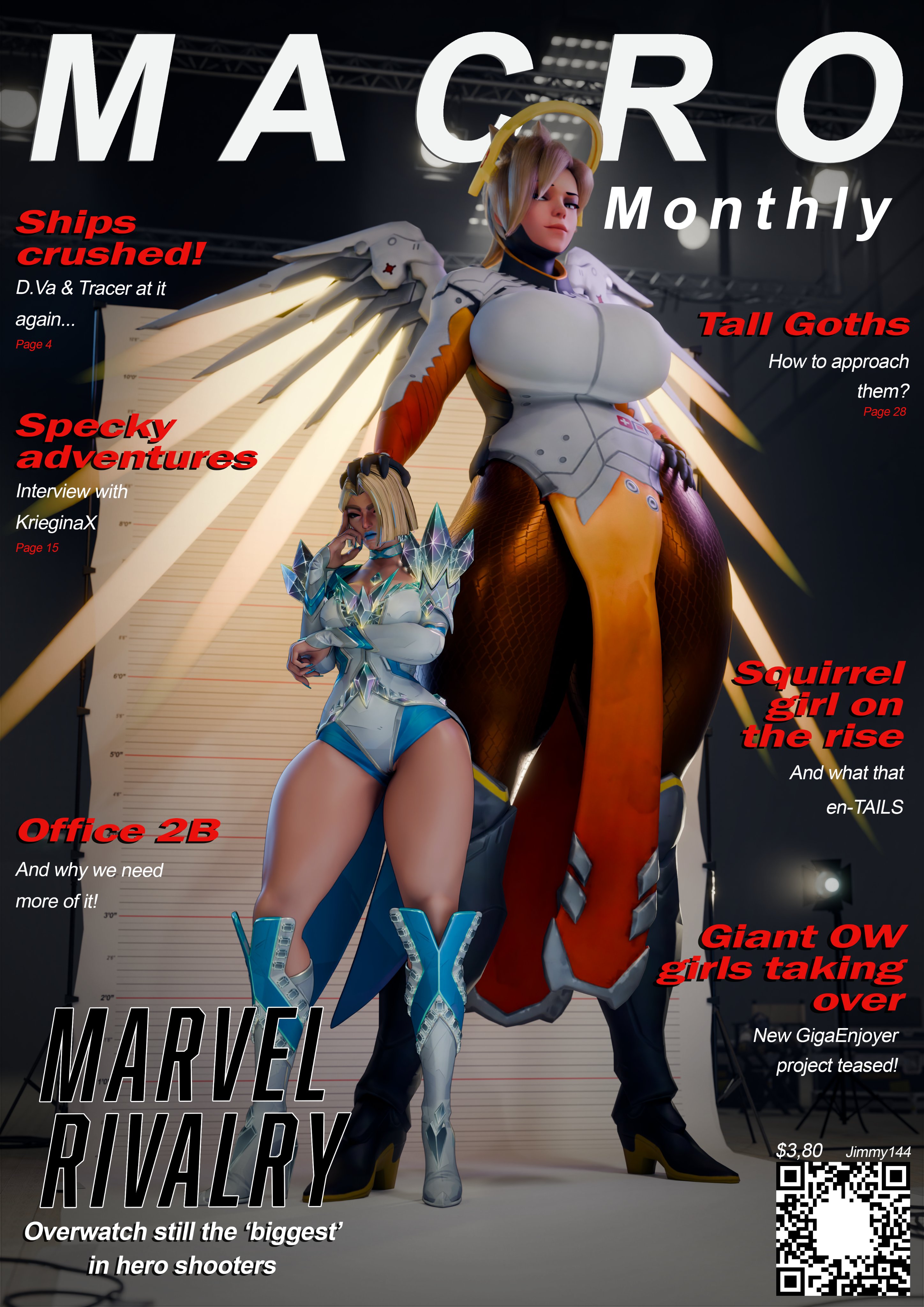 2girls, 3d, 3d (artwork), american, american female, angela ziegler, big breasts, bigger female, blizzard entertainment, blonde female, blonde hair, blonde-haired female, breasts, clothed, clothed female, emma frost, emma frost (marvel rivals), female, giant female, giant woman, giantess, height difference, jimmy144, large boobs, large breasts, larger female, magazine cover, marvel, marvel comics, marvel rivals, mercy, multiple females, multiple girls, overwatch, overwatch 2, parody, shorter female, size difference, smaller female, swiss, swiss female