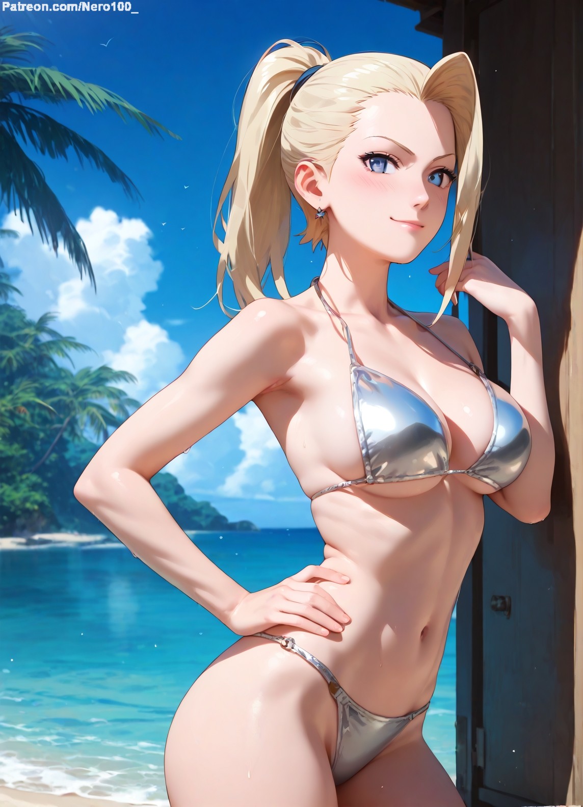 1girls, 2d, ai generated, areolae, big breasts, bikini, bikini bottom, bikini top, blonde female, blonde hair, boruto: naruto next generations, breasts, chest, curvy, curvy figure, cute, cute face, detailed, eyelashes, eyeshadow, female, female only, fit, fit female, focus, hair, high quality, ino yamanaka, large breasts, legs, light skin, light-skinned female, lips, lipstick, long hair, makeup, mascara, naruto, naruto (series), naruto shippuden, outdoors, outside, pale skin, pale-skinned female, perky breasts, ponytial, posing, seductive, seductive look, stable diffusion, swimsuit, swimwear, tagme, thighs, thin waist