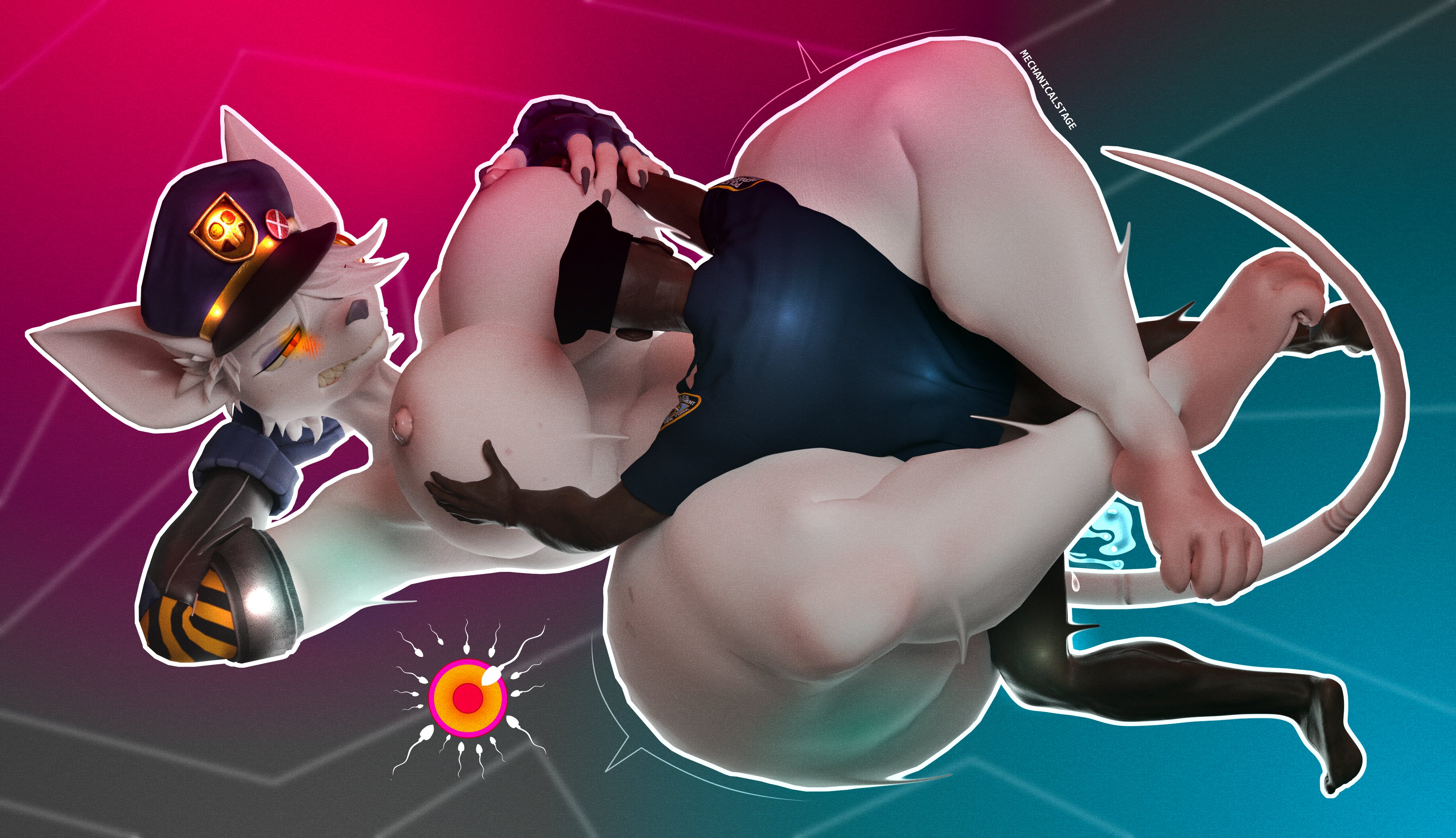 1boy, 1girls, 3d, 3d (artwork), alternate version, anthro, anthro female, big breasts, bigger female, breasts, dark-skinned male, female, furry, furry female, height difference, human, human male, human male on anthro female, impregnation, large boobs, large breasts, larger female, male, mechanicalstage, officer flint, officer flint (foretbwat), police, police hat, police officer, police uniform, policewoman, rat girl, ratgirl, sex, shorter male, size difference, smaller male