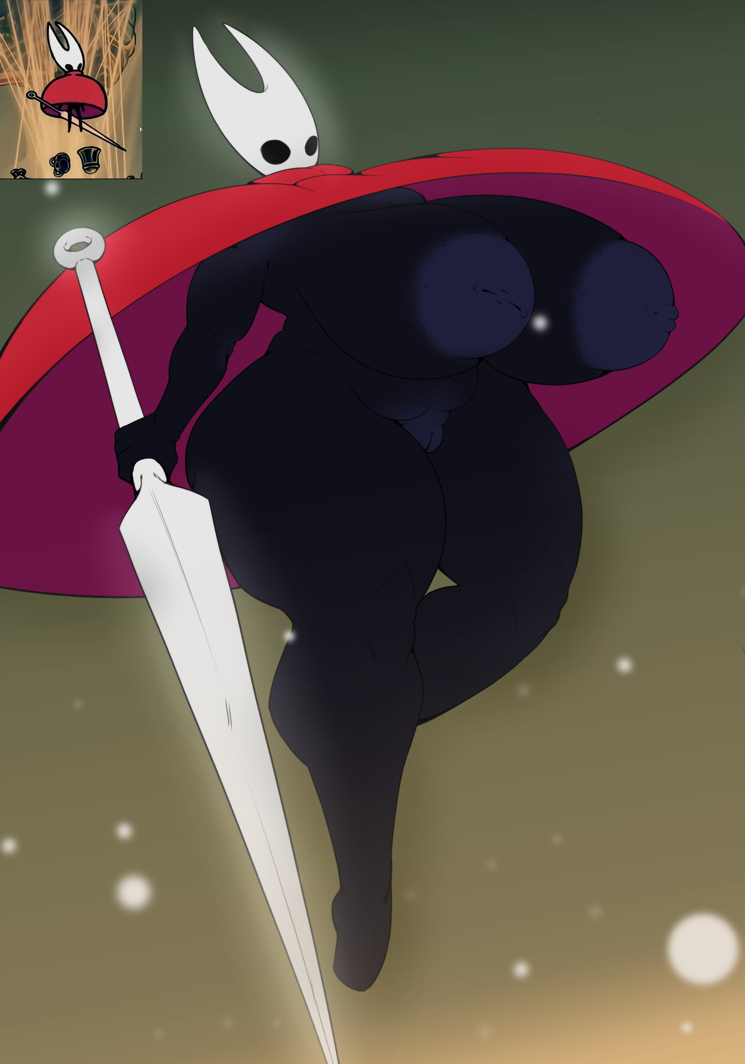 1girls, 2 horns, 51nn3r8ru2, big ass, big breasts, big butt, black body, black skin, breasts, bubble ass, bubble butt, bug, bug girl, female, female only, hollow knight, hollow knight: silksong, hornet (hollow knight), large ass, large breasts, large butt, rogolderr, silksong, team cherry