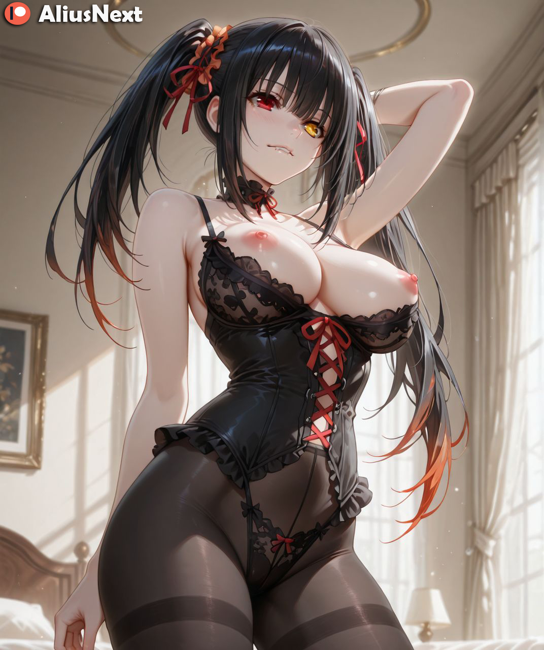 1girls, 2025, ai generated, aliusnext, anime, big ass, big breasts, breasts, date a live, female, female only, hi, high, highres, huge ass, huge breasts, light skin, light-skinned female, lingerie, massive ass, massive breasts, mature, mature female, nipples, pantyhose, patreon, quality, res, resolution, style, sweat, sweatdrop, sweating, sweaty, sweaty body, sweaty breasts, thick, thick ass, thick hips, thick legs, thick lips, thick thighs, tokisaki kurumi, uncensored, username, voluptuous, voluptuous body, voluptuous female, watermark