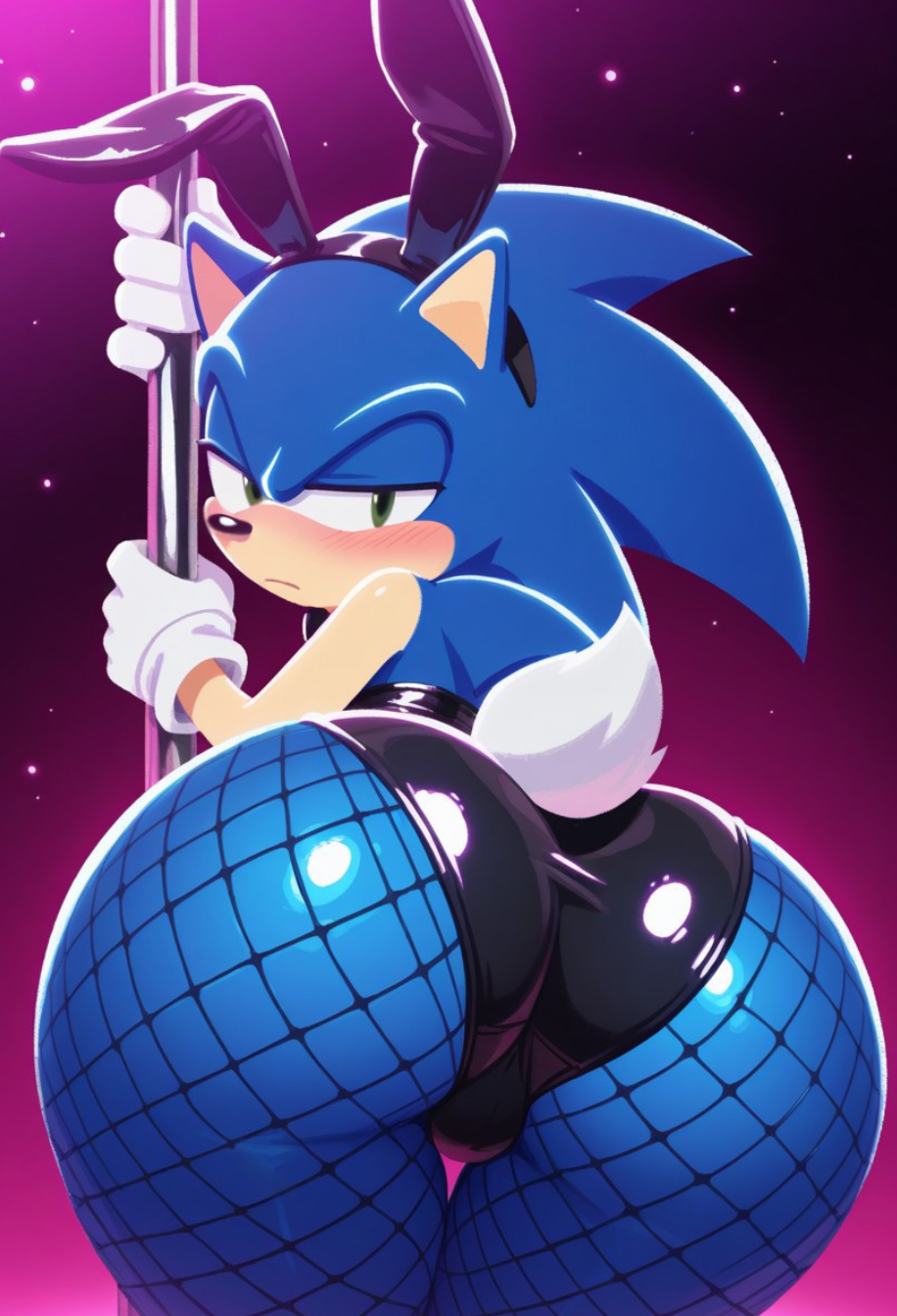1anthro, 1boy, 1femboy, 1furry, ai assisted, ai generated, anthro, anthro femboy, anthro focus, anthro furry, ass, ass focus, back view, bending over, black bunnysuit, black nose, blue body, blue hair, blue skin, blush, blush lines, blushing at viewer, blushing femboy, bow, bow tie, bunny costume, bunnysuit, butt focus, civitai, collar, coloredbin.ai, cotton tail, curvy anthro, curvy femboy, embarrassed expression, embarrassed femboy, fake animal ears, fake rabbit ears, fake rabbit tail, femboy, femboy anthro, femboy focus, femboy furry, femboy only, fishnet legwear, fishnet stockings, fishnets, flat chest, flat chested, frowning, frowning at viewer, full body, full body view, fully clothed, fully clothed anthro, furry, furry anthro, furry femboy, furry focus, furry only, green eyes, handwear, headband, hedgehog, hedgehog boy, hedgehog ears, hedgehog humanoid, holding bar, holding pole, large ass, large butt, lidded eyes, looking at viewer, male, mobian, mobian (species), mobian hedgehog, pole, presenting, presenting ass, presenting butt, purple background, purple lighting, rabbit ears, rabbit headband, rabbit tail, rear view, round ass, round butt, solo, solo anthro, solo female, solo focus, solo furry, sonic (series), sonic the hedgehog, sonic the hedgehog (series), stockings, stripper pole, tan skin, tan underbelly, white gloves