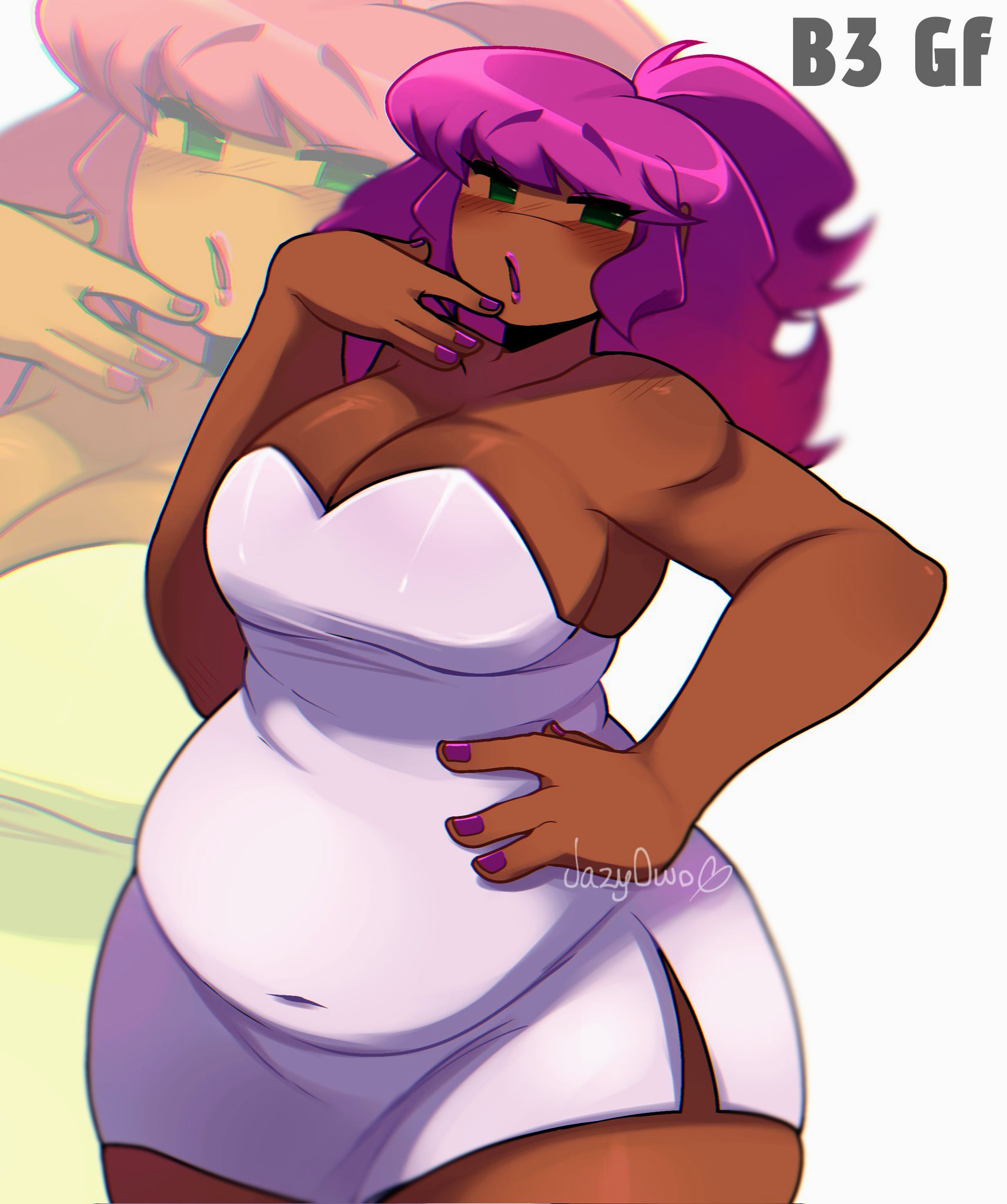 b3 gf (blazethewolf55), black skin, breasts, female, friday night funkin, friday night funkin mod, girlfriend (friday night funkin), jazyowo, pose, shaya dearest, trans woman, transfem