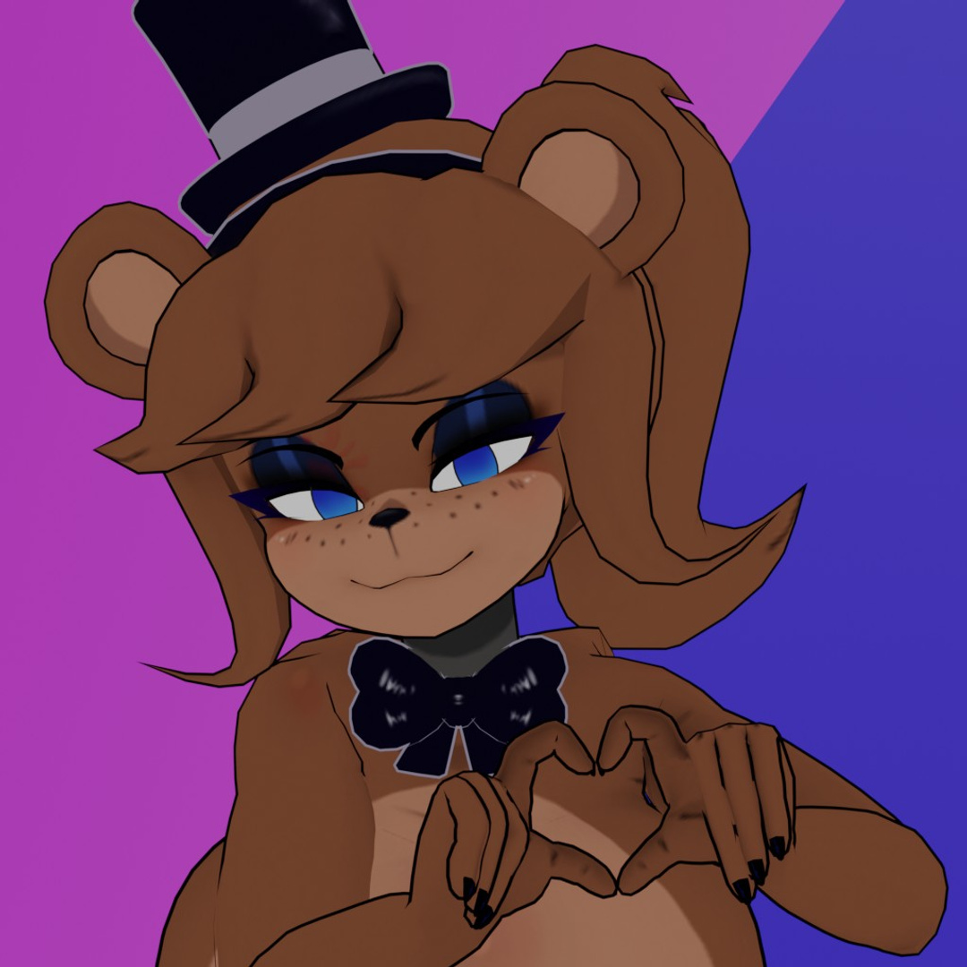 1girls, 3d, 3d (artwork), big breasts, blue eyes, breasts, brown body, brown hair, female, female focus, female only, fredina, fredina (cally3d), fredina's nightclub, frenni (cryptia), frenni fazclaire, furry, furry only, heart symbol, smile, smiling, smiling at viewer, solo, solo female