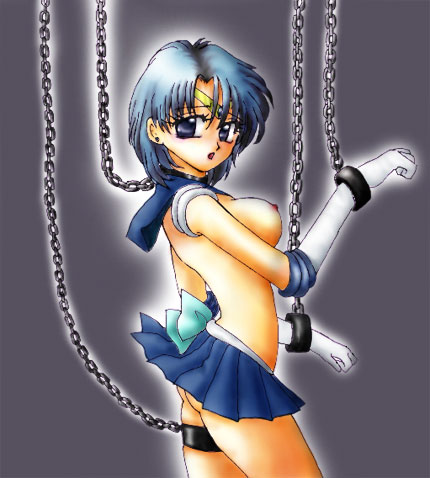 ami_mizuno artist_request bishoujo_senshi_sailor_moon blue_eyes blue_hair bondage breasts chains clothing female female_only human lowres nipples sailor_mercury short_hair skirt slave small_breasts solo straight_hair young