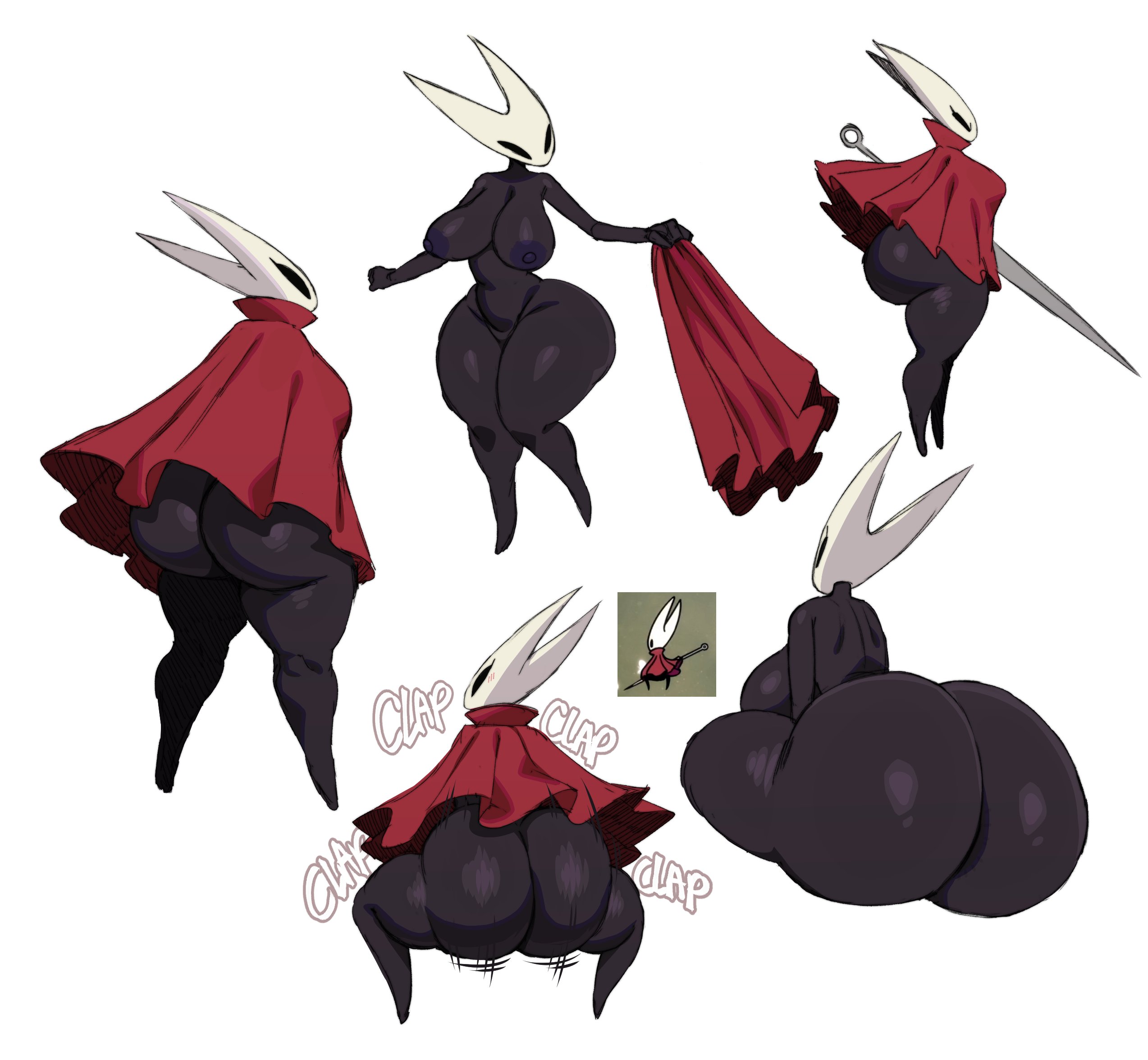 1girls, 2025, 2d, 2d (artwork), alternate ass size, alternate body type, alternate breast size, anthro, anthro only, arthropod, ass clapping, black body, breasts, english, english text, female, female only, hi res, high resolution, hollow knight, hollow knight: silksong, hornet (hollow knight), onomatopoeia, robe, robe only, solo, solo female, sssonic2, text, thick ass, thick butt, thick thighs, twerking