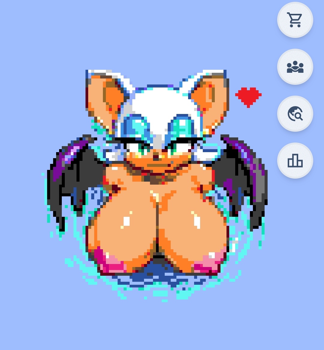 areolae, breasts, female, green eyes, heart, huge breasts, looking at viewer, membranous wings, nipples, pixel art, rouge the bat, sega, sonic (series), sonic the hedgehog (series), swimming, tagme, white hair, wplace, wplace (artwork)