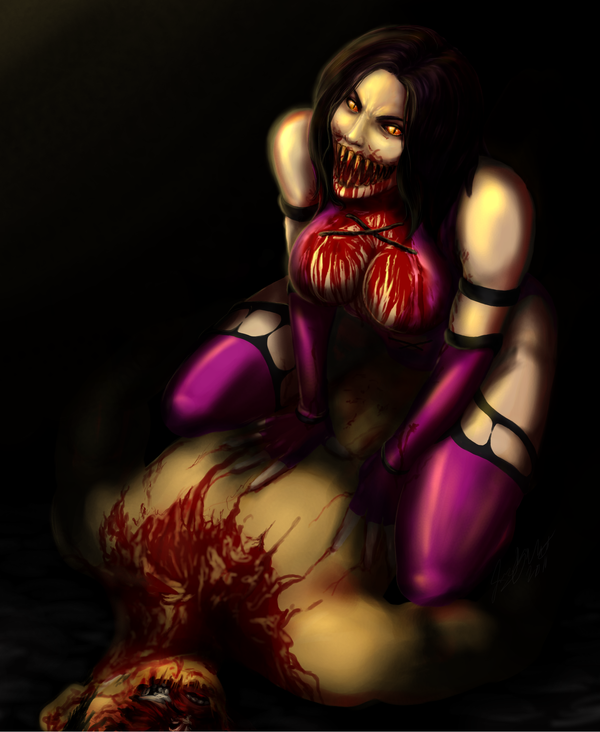 beige_skin bleeding blood blood_stain brown_hair clothing color cowgirl_position death eating eyeless_male eyes fatality female gore guro hair hirajoshiba injury laceration male male_death mileena miserie mortal_kombat open_eyes open_wound riding sharp_teeth skin tan_skin teeth topless vore wound yellow_eyes