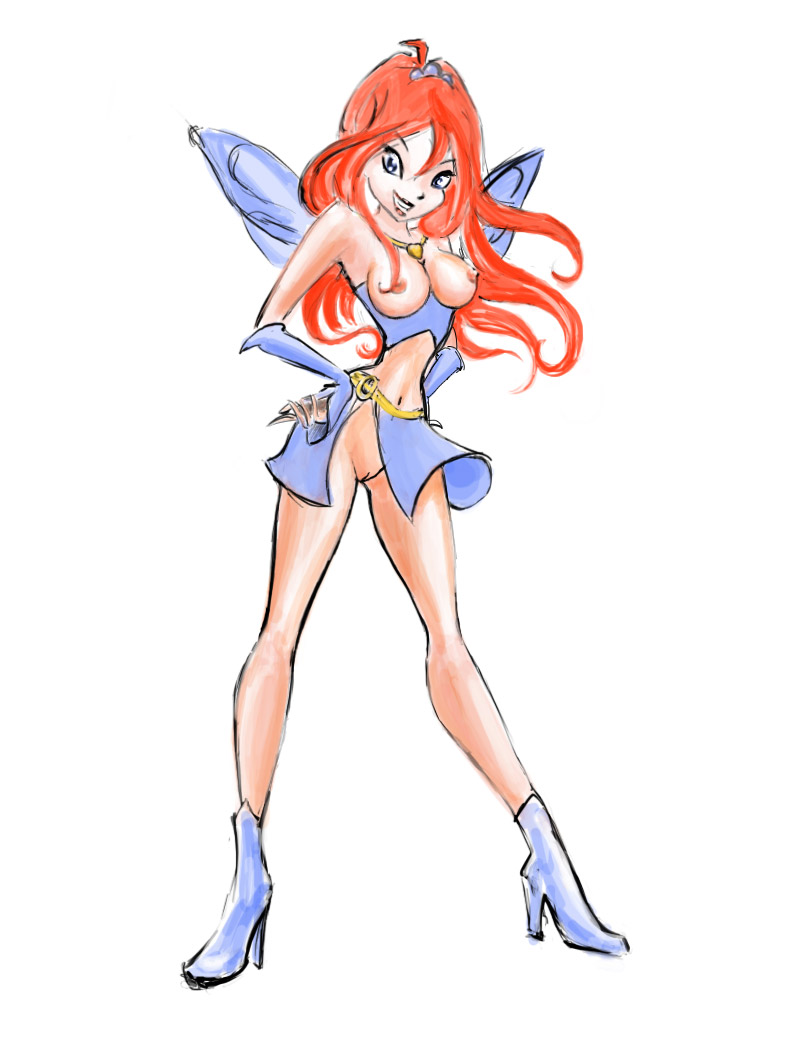 1girls areola artist_request bloom_(winx_club) breasts busty charmix color erect_nipples fairy fairy_princess female female_only front_view high_heels jpg looking_at_viewer necklace nipples no_panties princess pussy rainbow_(animation_studio) red_hair skirt solo standing winx_club