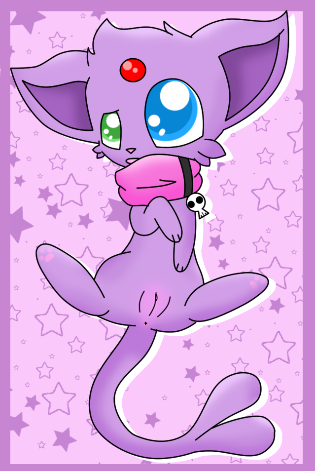 blue_eyes chibi color eeveelution espeon fairyfloss female female_only forehead_jewel fur green_eyes heterochromia nintendo nude pokemon pokemon_(species) pussy solo tagme vulva