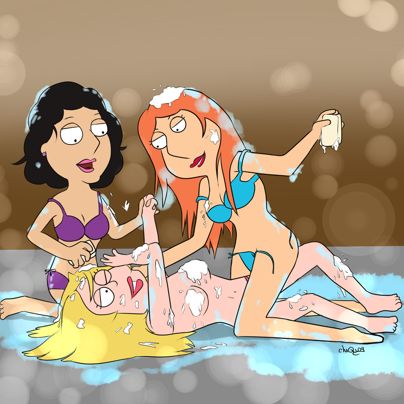 3girls american_dad artist_request bonnie_swanson color crossover family_guy female female_only francine_smith human lois_griffin milf multiple_females multiple_girls soap soapy_breasts straddling untied_bikini yuri