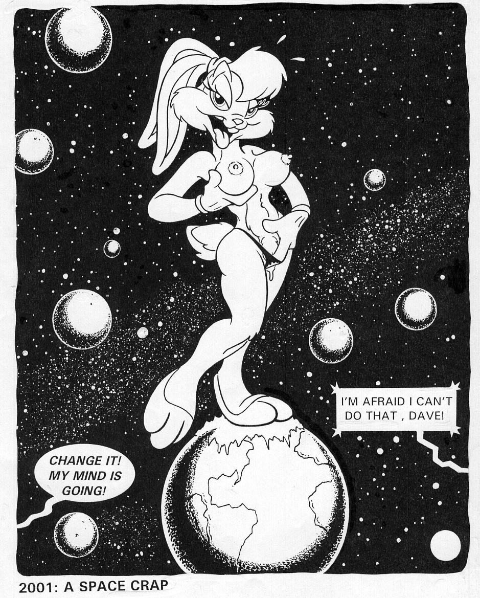 anthro black_and_white breasts earth female female_only fur furry furry_breasts furry_ears furry_tail giantess karri_aronen lola_bunny long_ears looney_tunes mammal monochrome nipples on_one_foot planet rabbit solo space_jam standing tagme tail text toony topless