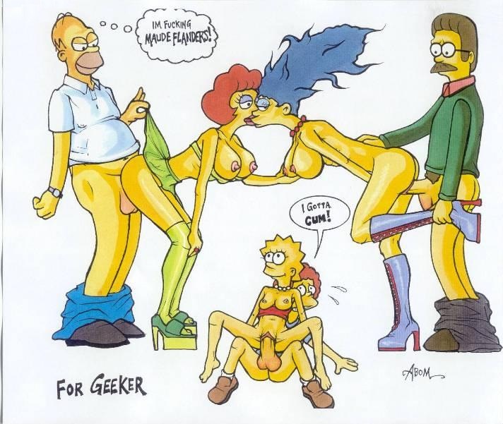 3boys 3girls abom breasts color exposed_breasts female high_heel_boots high_heels homer_simpson human husband_and_wife lisa_simpson male marge_simpson maude_flanders multiple_females multiple_males ned_flanders platform_heels rod_flanders straight swingers the_simpsons yellow_body