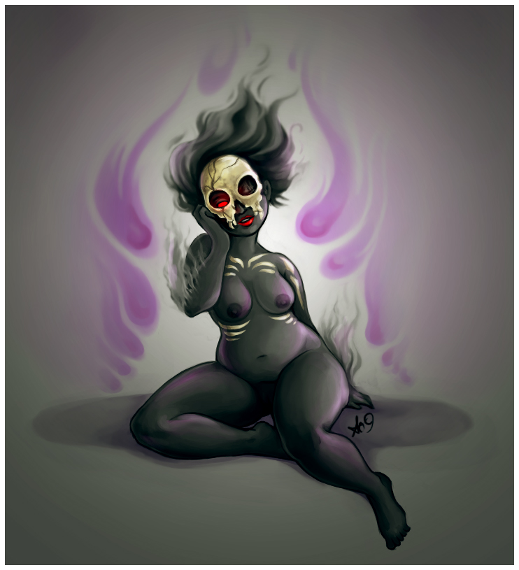 anthro black_hair black_skin breasts color duskull female female_only front_view hair nipples pokemon pokemon_rse sitting solo tagme vulva