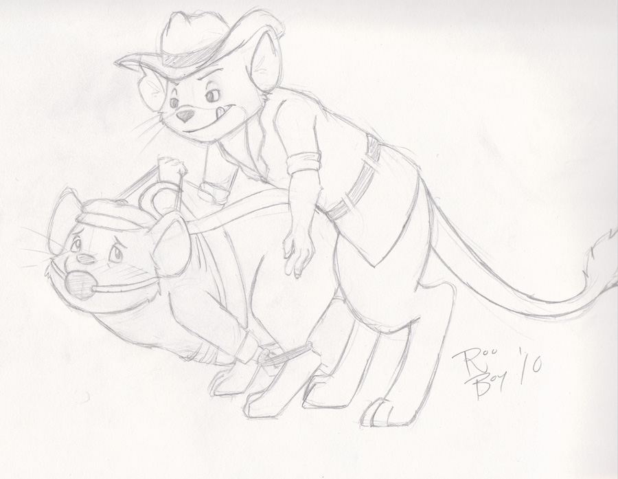 2010 2boys ball_gag bernard_(the_rescuers) bondage disney gag gagged gay jake_(the_rescuers) male male_only monochrome roo_boy rough_sketch tagme the_rescuers the_rescuers_down_under yaoi