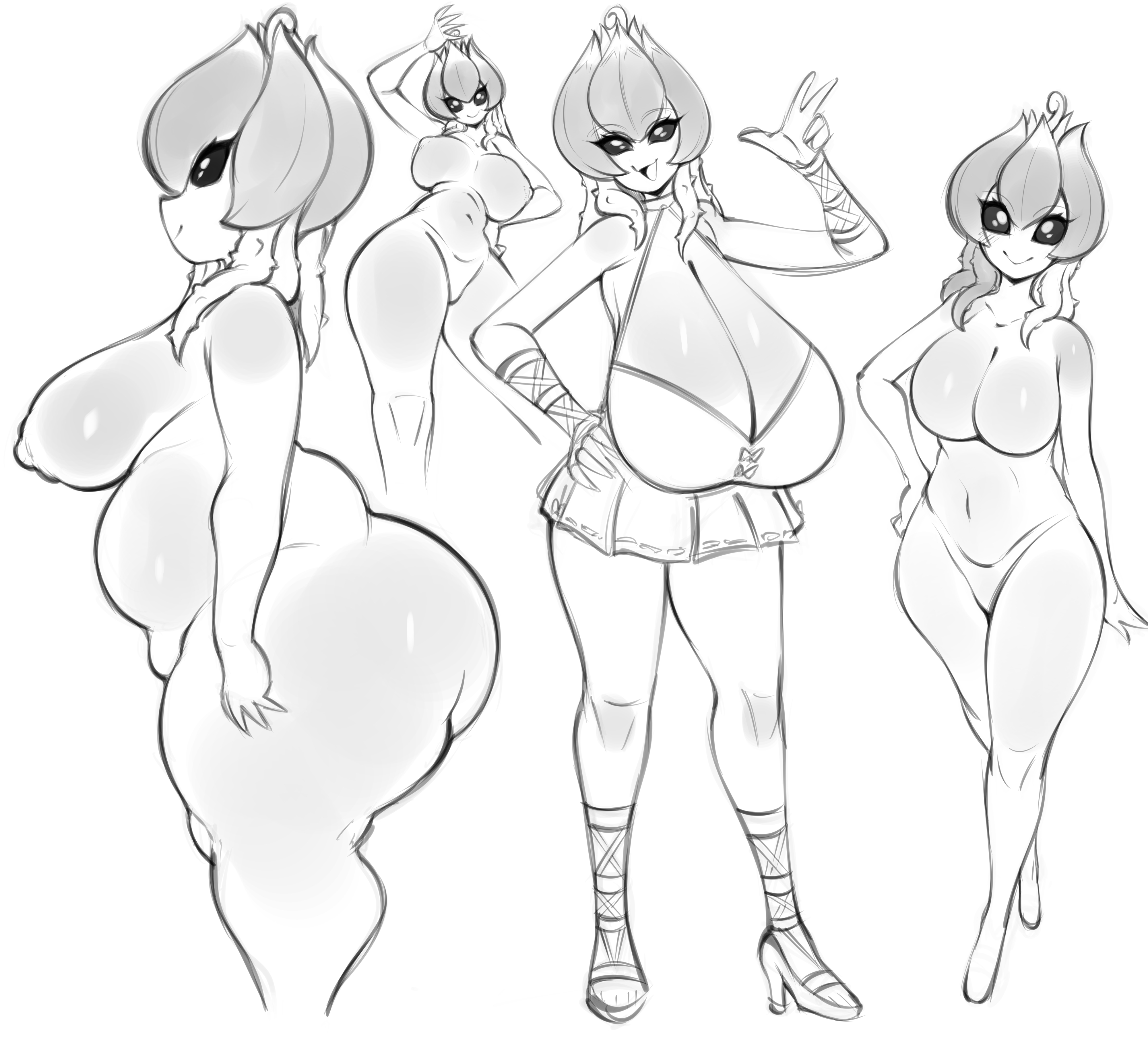 2026, bandai namco, big breasts, blush, breasts, digimon, digimon (species), female, female humanoid, fingers, glistening, glistening body, glistening breasts, hi res, huge breasts, humanoid, lillymon, nipples, nude, nude female, nude humanoid, open mouth, saltyxodium, standing