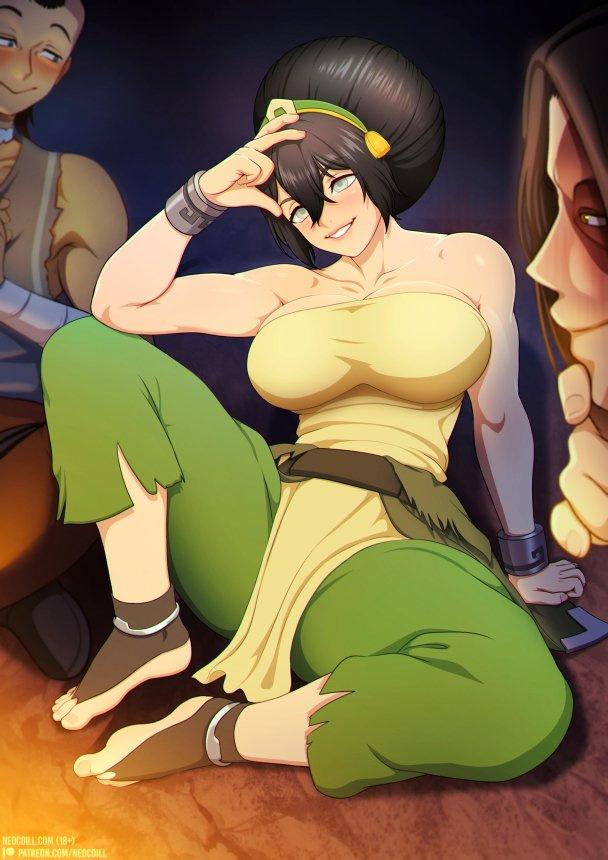 1girls, 2boys, asking for sex, avatar the last airbender, bare shoulders, barefoot, big breasts, black hair, blind, breasts, crop top, full body, green eyes, horny female, huge breasts, huge tits, imminent sex, imminent threesome, large breasts, large tits, multiple boys, muscular, muscular female, neocoill, propositioning, sitting, sokka, speech bubble, the legend of aang, threesome, tomboy, toph bei fong, zuko