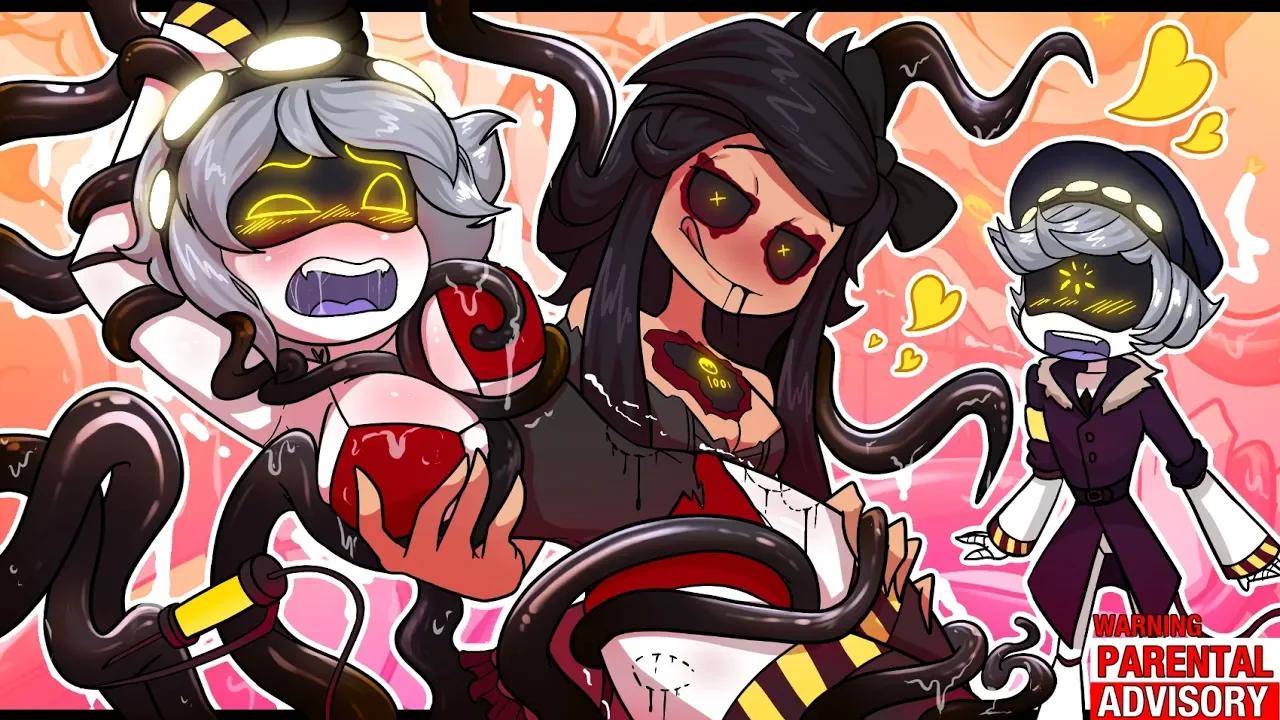 1boy, 2girls, bite marks, blushing female, boobs, breasts, cougar macdowall, cyn (murder drones), cyntessa (murder drones), grabbing another's breast, grabbing boobs, grabbing breasts, grey hair, murder drones, n (murder drones), tentacle, tentacle sex, thick thighs, thighs, v (murder drones), yellow eyes, yuri