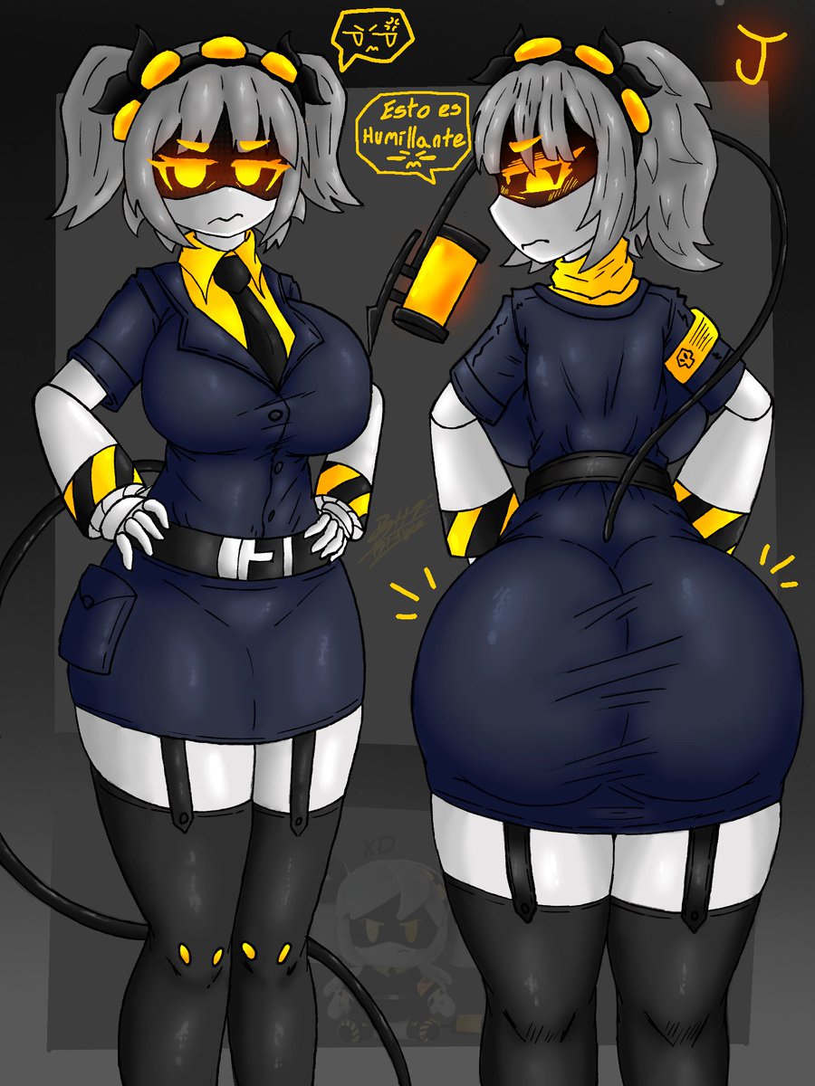 1girls, ass, ass focus, butt, butt focus, female, female focus, female only, grey hair, j (murder drones), murder drones, solo, solo female, solo focus, spanish text, yellow eyes