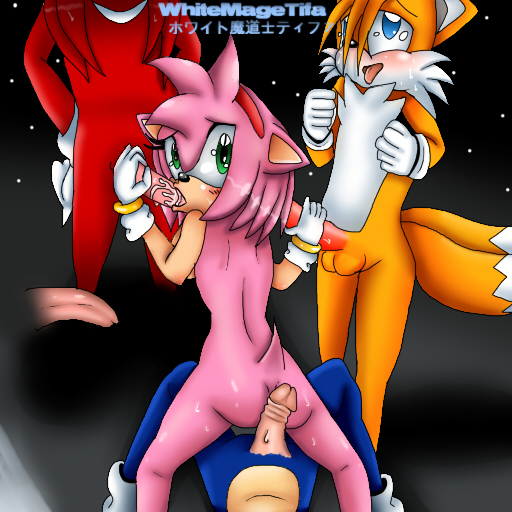 amy_rose anthro echidna fellatio female fur furry_tail hedgehog knuckles_the_echidna male mammal monotreme multiple_tails oral sonic_(series) sonic_the_hedgehog straight tail tails whitemagetifa