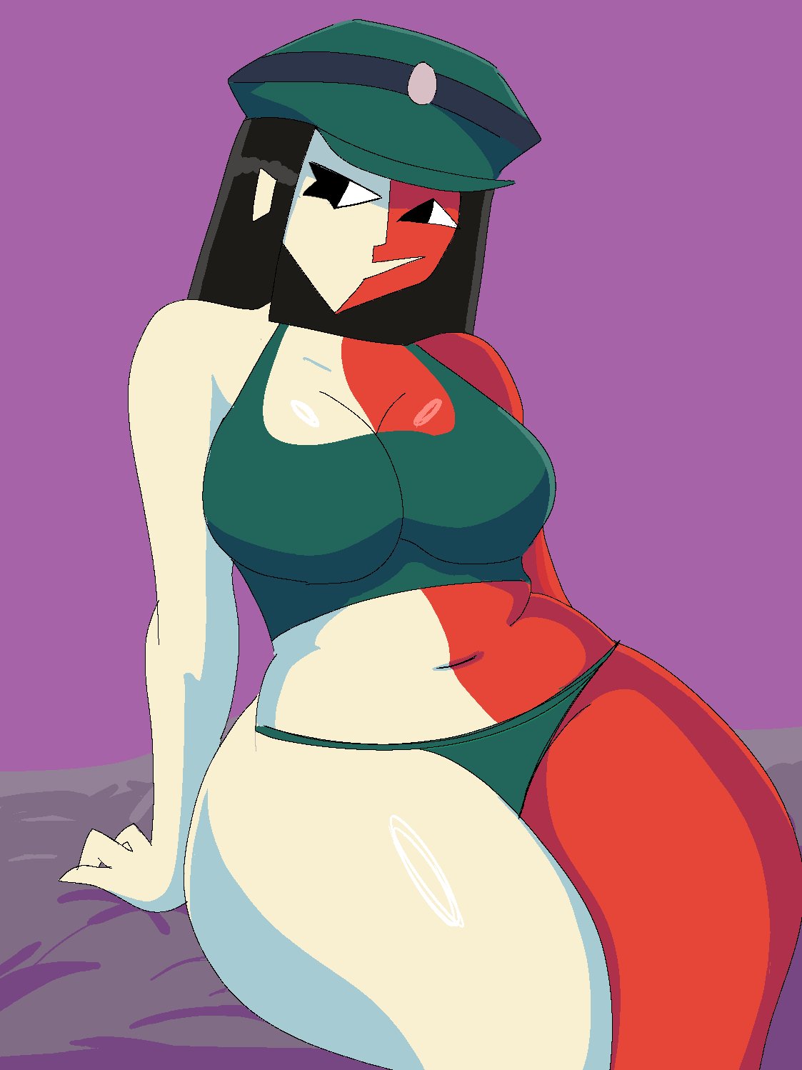 2d, 2d (artwork), 2d artwork, artist request, big ass, big boobs, big breasts, big butt, big thighs, black hair, ena, ena (dream bbq), ena (series), hat, huge ass, huge boobs, huge breasts, huge butt, huge thighs