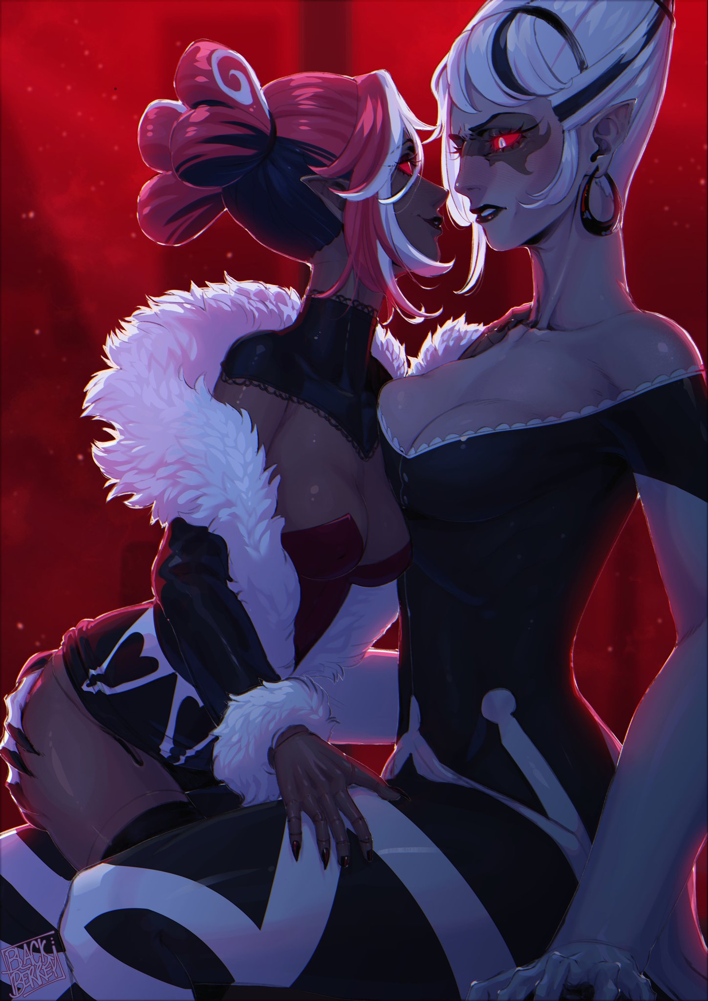 2girl, 2girls, age difference, amazon prime, blackberreh, blackberreh-art, blackberrehart, breasts, carmilla carmine, cartoon, cleavage, dark skin, dark skinned, dark skinned female, dark-skinned, dark-skinned female, demon, demon girl, earrings, hazbin hotel, hazbin hotel (season 2), height difference, hellaverse, mature, mature body, mature female, mature figure, mature woman, medium breasts, milf, milf body, older female and younger female, perky breasts, spindlehorse toons, thigh straddling, twitter, velmilla, velvette, velvette (hazbin hotel), vivienne medrano, vivziepop, younger female older female, yuri