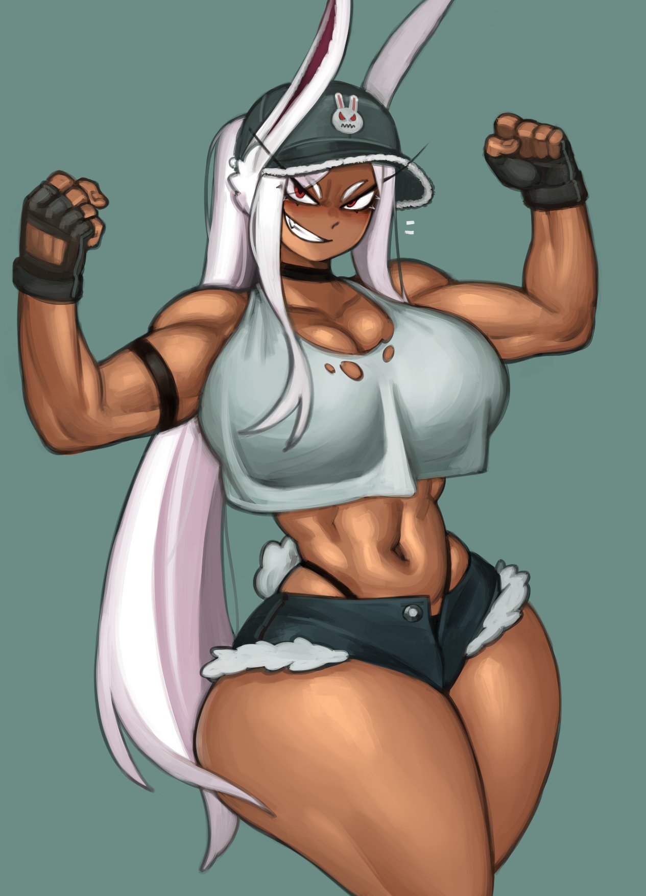 anime, athletic, athletic female, big boobs, big breasts, black collar, boku no hero academia, boobs, breasts, bunny girl, collar, dark skin, dark-skinned female, female, female focus, female only, hourglass figure, hourglass figured female, kelvin hiu, large boobs, large breasts, long hair, long hair female, manga, mirko, miruko, muscular, muscular female, my hero academia, rabbit, rabbit ears, rabbit girl, red eyes, red eyes female, rumi usagiyama, solo, solo female, solo focus, tanned, tanned female, tanned skin, thick thighs, thighs, toned, toned female, usagiyama rumi, voluptuous, voluptuous female, white hair, white hair female