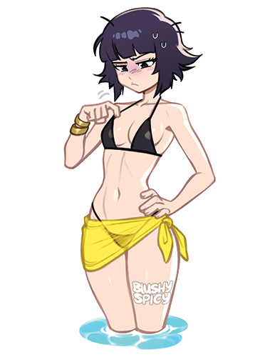 1girls, 2026, 2d, bikini, black bikini, black hair, bleach, blushypixy, blushyspicy, breasts, female, female focus, female only, hand on hip, messy hair, small breasts, small image, soifon, standing on water, sui-feng