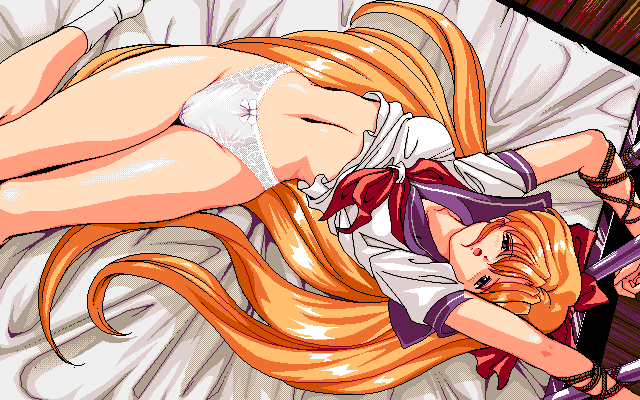 90s arms_up bed bishoujo_senshi_sailor_moon blonde_hair bondage bow clothing color female footwear forced_exposure gif human imminent_rape medium_breasts mermaid_(artist) minako_aino navel panties pixel rope school_uniform small_breasts socks static_gif straight_hair underwear