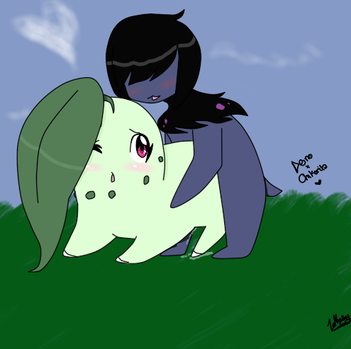 blush chikorita color cum deino feral interspecies male nude pokemon side_view tagme wink