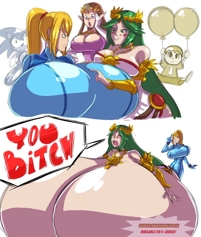 2014, animal crossing, animal crossing boy, axel-rosered, big breasts, blonde hair, breast expansion, breast growth, breast growth (enlargement), breasts, brown hair, clothed, clothing, crossover, expansion, female, furry, green hair, hedgehog, huge breasts, hyper, hyper breasts, immobile, kid icarus, mammal, metroid, nintendo, palutena, princess zelda, samus aran, sega, sonic (series), sonic the hedgehog, sonic the hedgehog (series), super smash bros., super smash bros. for nintendo 3ds and wii u, the legend of zelda, transformation, twilight princess, villager (animal crossing), zelda (twilight princess)