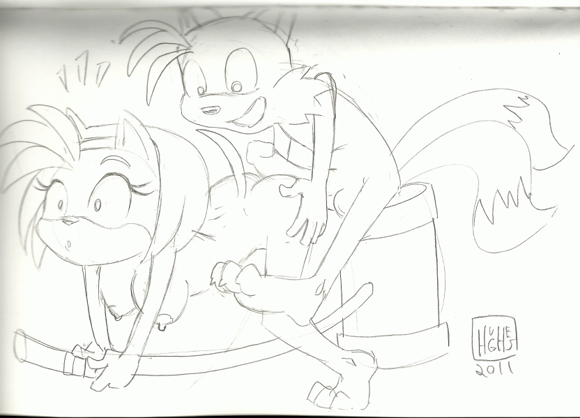 2011 amy_rose anthro breasts female furry furry_only male medium_breasts monochrome open_mouth piko-piko_hammer piko_piko_hammer rick2tails simple_background sonic_(series) straight tails uncensored white_background