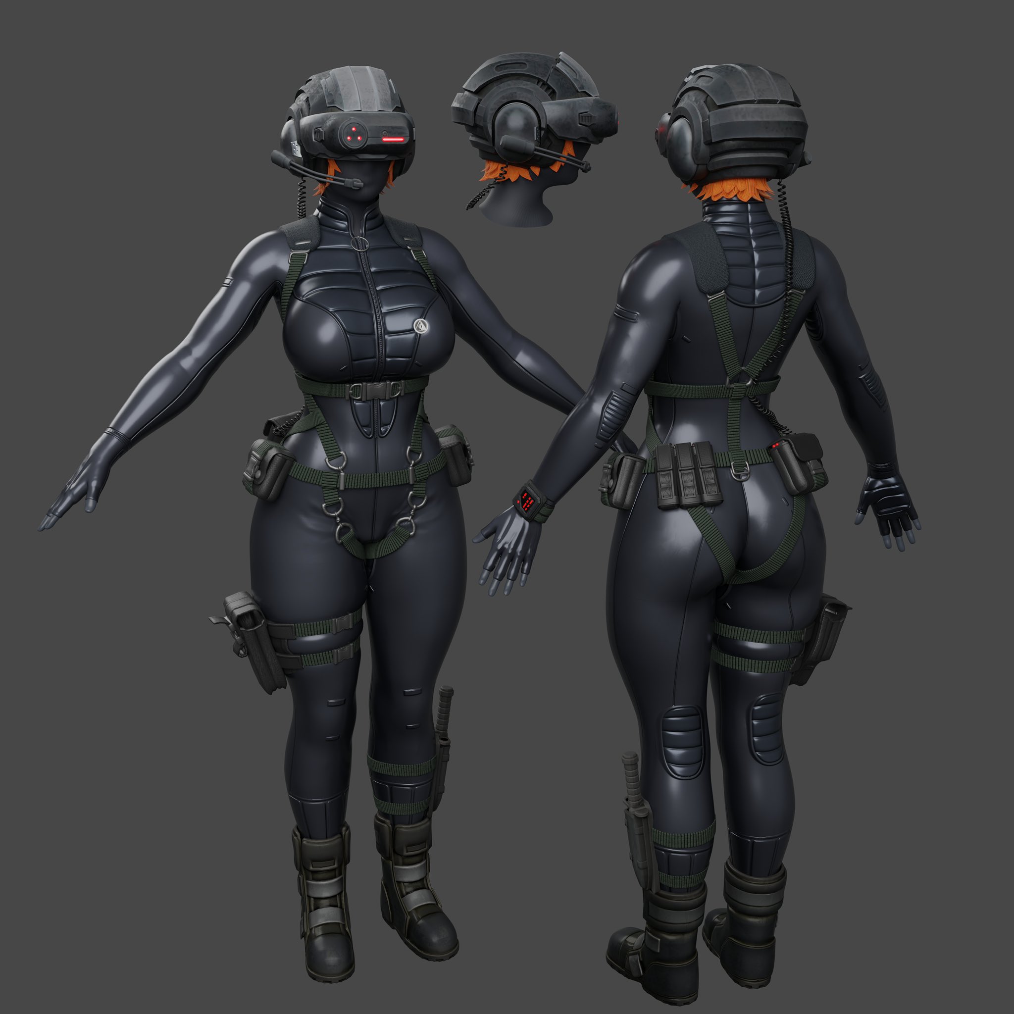 1girls, 3d (artwork), apulaz, ass, breasts, charlotte graves, clothing, crossbowpussycat, halo (series), headgear, hips, large ass, large breasts, orange hair, render, simple background, thick thighs, thighs