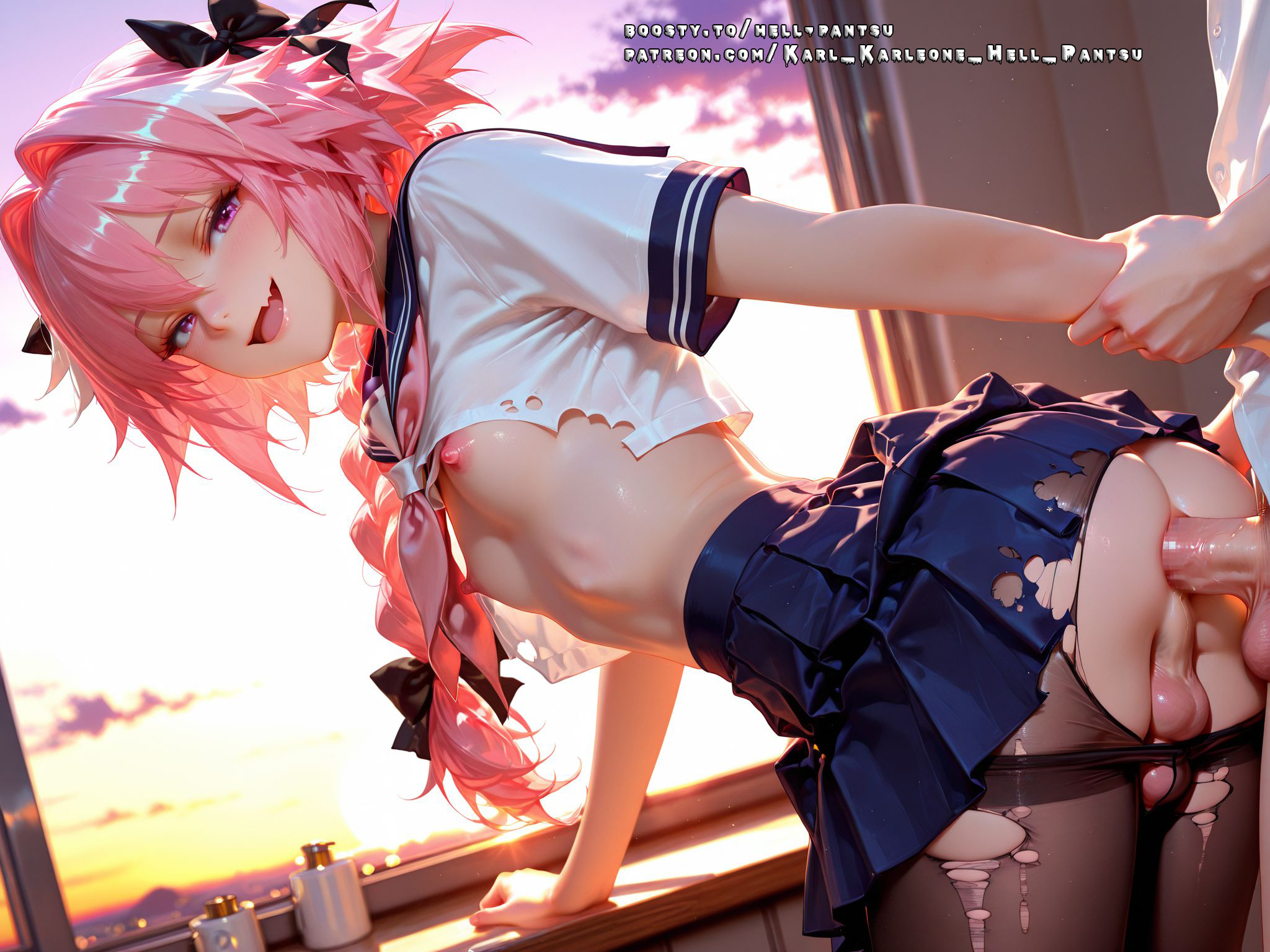 ai generated, anal, anal sex, anus, ass, astolfo (fate), color, colored, duo, fate (series), fate/grand order, femboy, hell-pantsu, hi res, light-skinned male, male, male only, multiple males, multiple penises, penis, yaoi