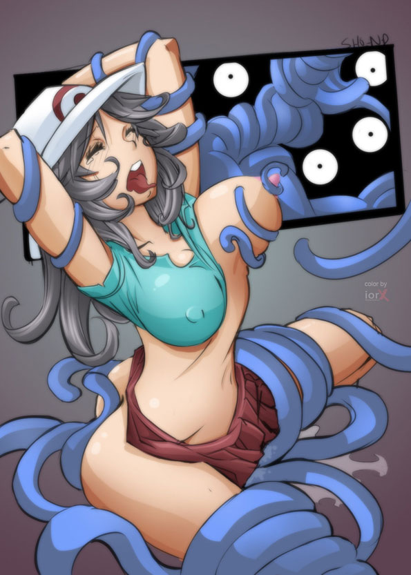 arms up, ass, bad id, bondage, breasts, closed eyes, erect nipples, female, female ejaculation, female orgasm, hat, human, large breasts, leaf (pokemon), long hair, nintendo, nipples, no bra, no panties, orgasm, pokemon, pokemon (species), pokemon frlg, pokemon rgby, pokephilia, porkpie hat, pussy, pussy juice, restrained, sho-n-d, silver hair, skirt, tangela, tear, tentacle, tongue, tongue out