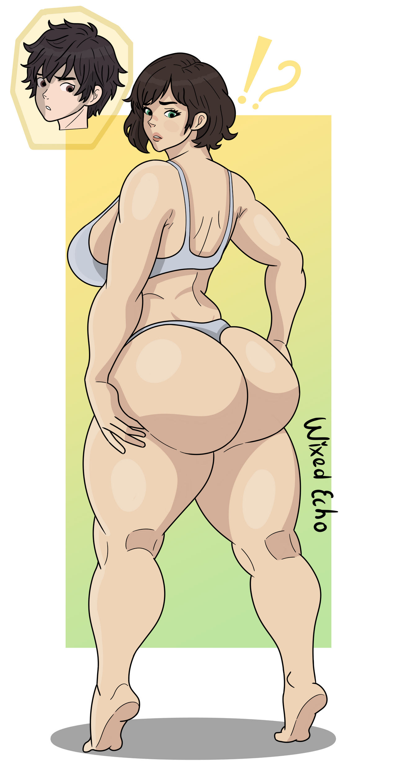 gender transformation, genderswap (mtf), huge ass, lifting ass, looking back, milf, milfification, rule 63, tagme, tiptoes, underwear, wixedecho