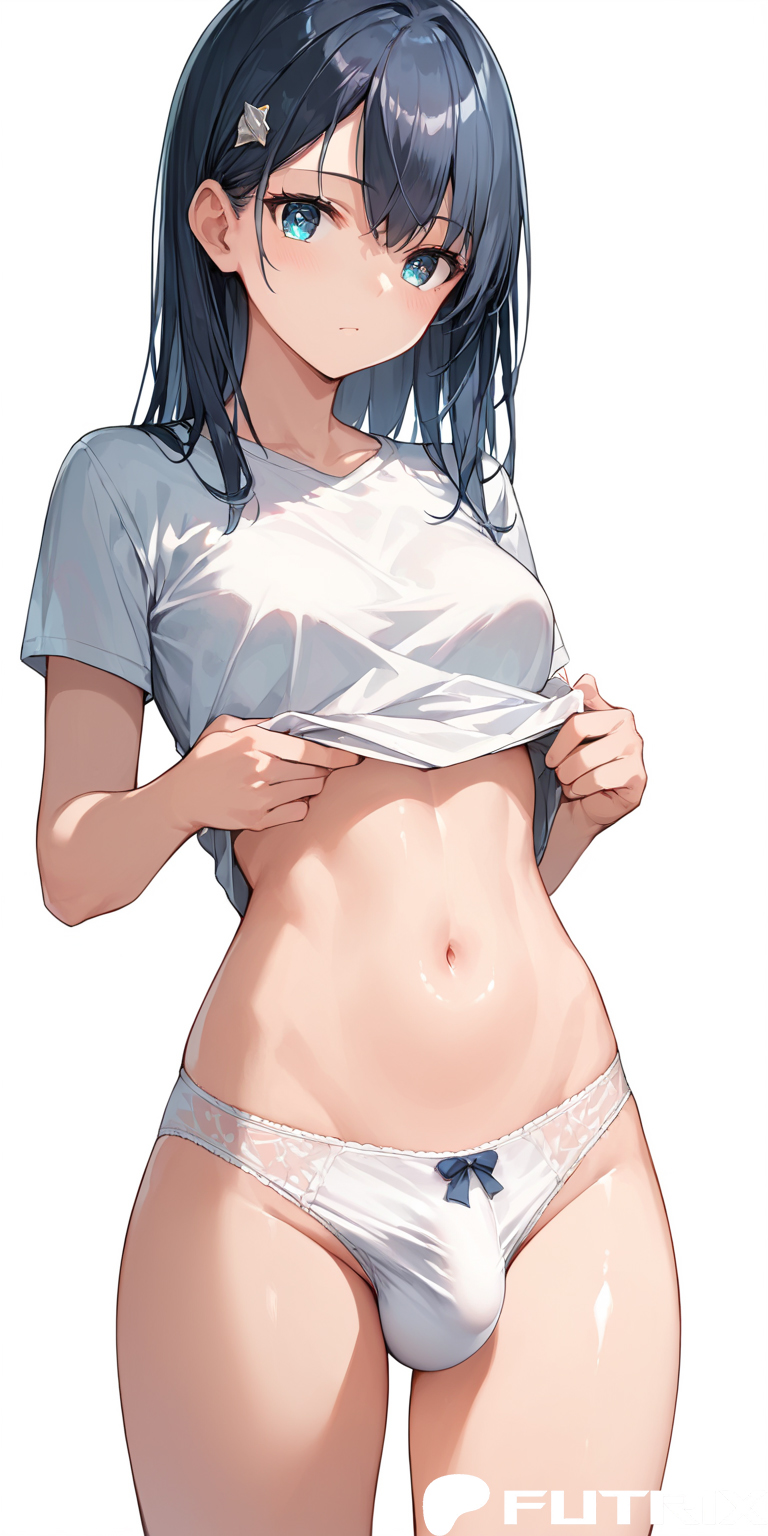 1futa, ai generated, big ass, big breasts, big dick, dick, dickgirl, erection, feet, futa only, futanari, futrix, hi res, highres, naked, nude, original character, showing off, striptease, teasing, thick ass, thick thighs, white panties