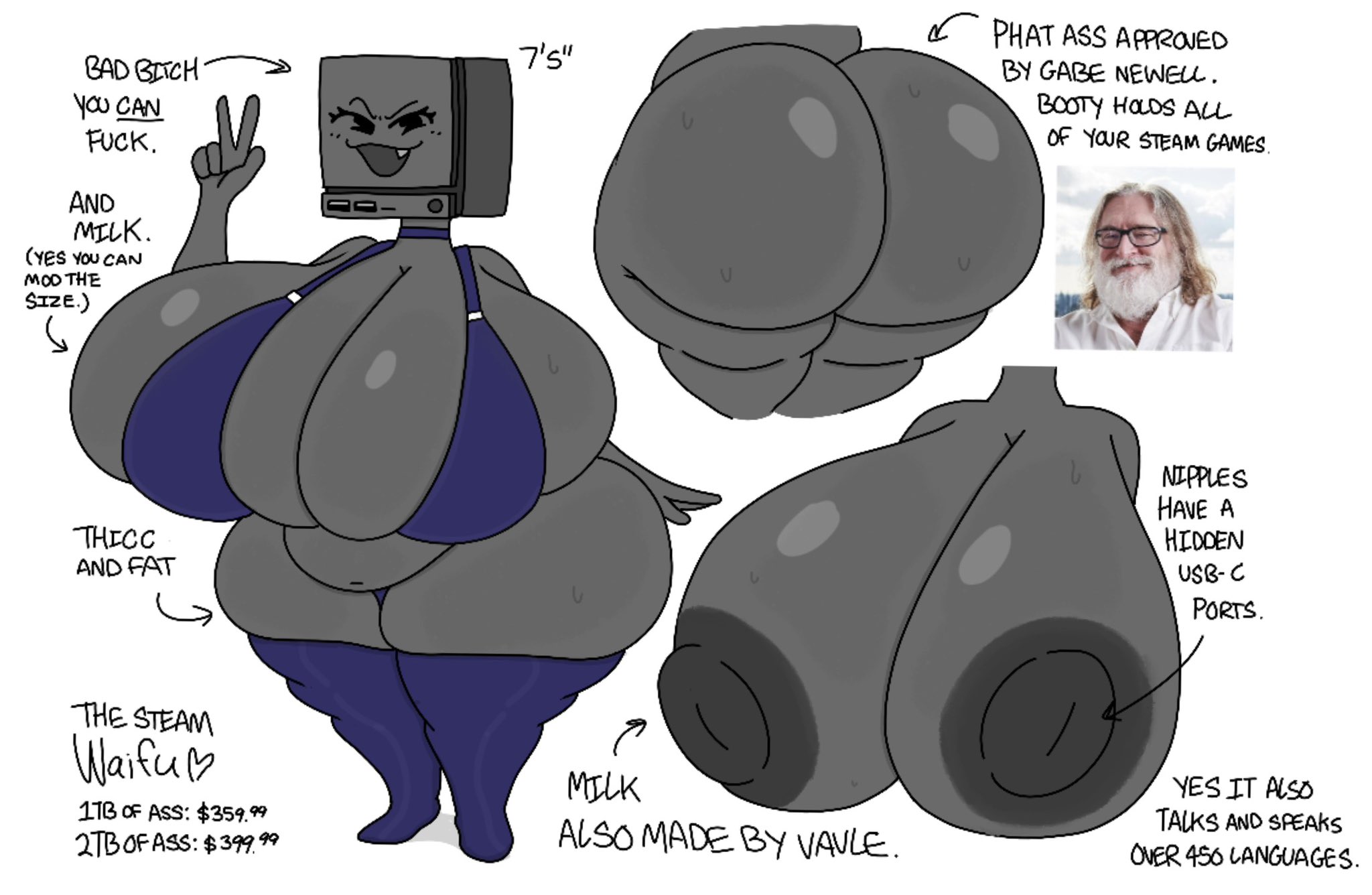 2025, animate inanimate, ass, big ass, big butt, bubble ass, bubble butt, chubby, cute face, gabe newell, large ass, large breasts, large butt, large thighs, nipples, robot, sexy cube, steam (software), steam machine (valve), tagme, theslashfive, valve
