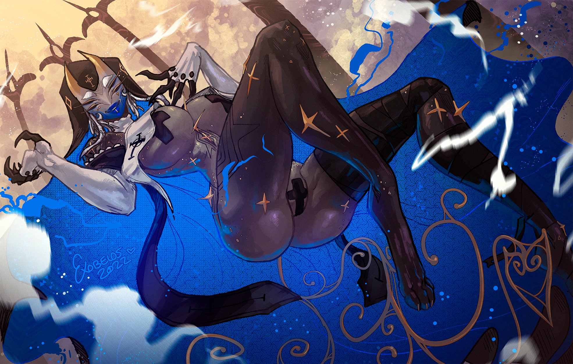 1girls, 2022, 4 eyes, 4 toes, abs, animal feet, ass, bead bracelet, black clothing, black pasties, black skin, blue clothing, blue skin, boob window, braided hair, breasts, breasts out of clothes, bungie, claws, cleavage, cloak, cloth choker, cross, curvaceous, curved horn, curved horns, curves, curvy, curvy body, curvy female, curvy figure, curvy hips, dark skin, dark-skinned female, demon, demon girl, demoness, destiny (game), elbow gloves, exo, exobelos, exposed, exposed breasts, exposing, eyebrows, eyelashes, female, female focus, female only, fingerless gloves, fingernails, floating, giantess, gold, gold (metal), gold eyeshadow, gold jewelry, grey skin, guardian (destiny), hair, hair bun, hair ornament, hat, heart, heart eyes, heart-shaped pupils, hi res, high resolution, hood, hooded cloak, horn, horns, hourglass figure, hunter (destiny), large ass, large breasts, large female, large thighs, larger female, levitating, long fingernails, long legs, loose clothes, mask, masked, masked female, midriff, mini giantess, multi eye, multicolored skin, muscular, muscular thighs, navel, nipple pasties, nun, nun outfit, nun's habit, open clothes, open legs, open mouth, open shirt, original, pasties, plump ass, plump camel toe, pussy, pussy pasty, red clothing, red skin, seducing, seductive, seductive eyes, seductive look, seductive mouth, seductive smile, sharp fingernails, shiny skin, siishi (exobelos), simple background, six pack, slim waist, smile, smiling, smiling at viewer, solo, solo focus, spikes, spikes (anatomy), tail, tall female, tattoo, tattoos, teeth, teeth showing, thick thighs, thighs, waist, white choker, white clothing, white elbow gloves, white eyelashes, white hair, x pasties