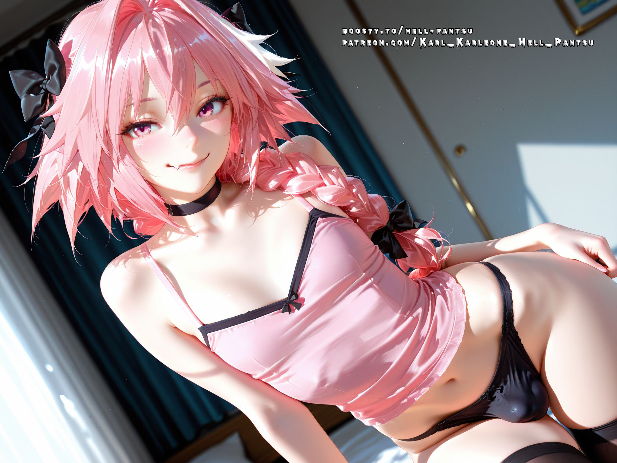 1boy, ai generated, astolfo (fate), color, colored, fate (series), fate/grand order, femboy, hell-pantsu, hi res, light-skinned male, male, male only, penis, solo