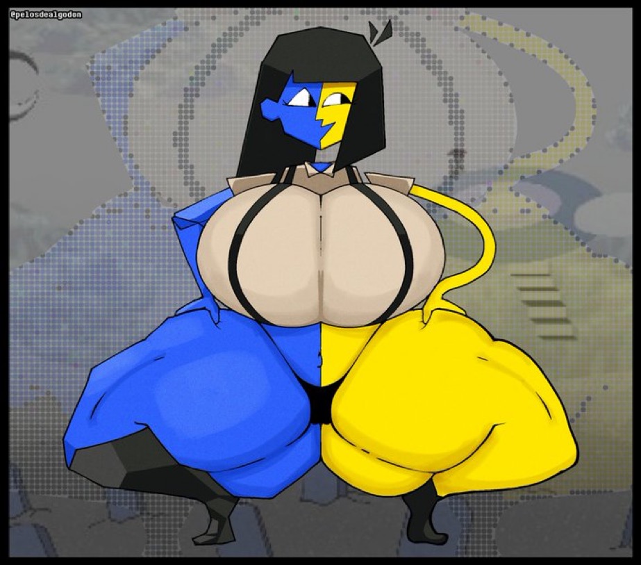 1girls, big breasts, big thighs, black hair, black panties, blue body, blue skin, breasts, clothed, clothed female, clothing, ena, ena (orginal), ena (series), female, female focus, female only, girl, large breasts, large thighs, long hair, long hair female, looking to the side, multicolored body, multicolored skin, one sock, one sock on, panties, pelosdealgodon, plump, plump breasts, plump thighs, shirt, thepinkthing, thicc, thick, thick legs, thick thighs, thighs, voluptuous, voluptuous body, voluptuous female, woman focus, woman only, yellow body, yellow skin