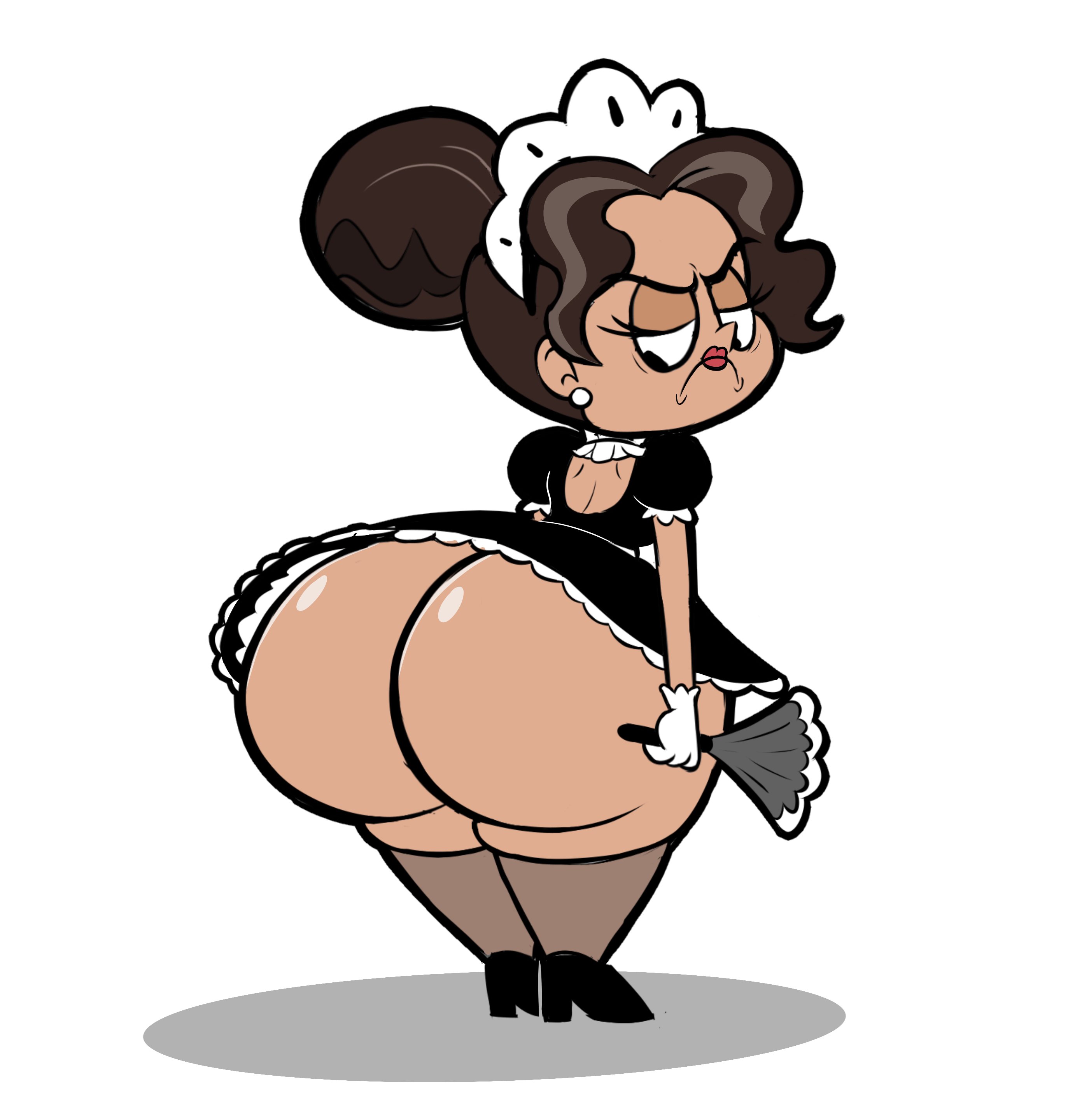 1girls, apopop, big ass, big butt, bubble ass, bubble butt, exposed ass, female, female focus, female only, huge ass, huge butt, looking back, maid uniform, massive ass, massive butt, mature, mature female, morag (the loud house movie), nickelodeon, rear view, the loud house, the loud house movie, white background, wide hips