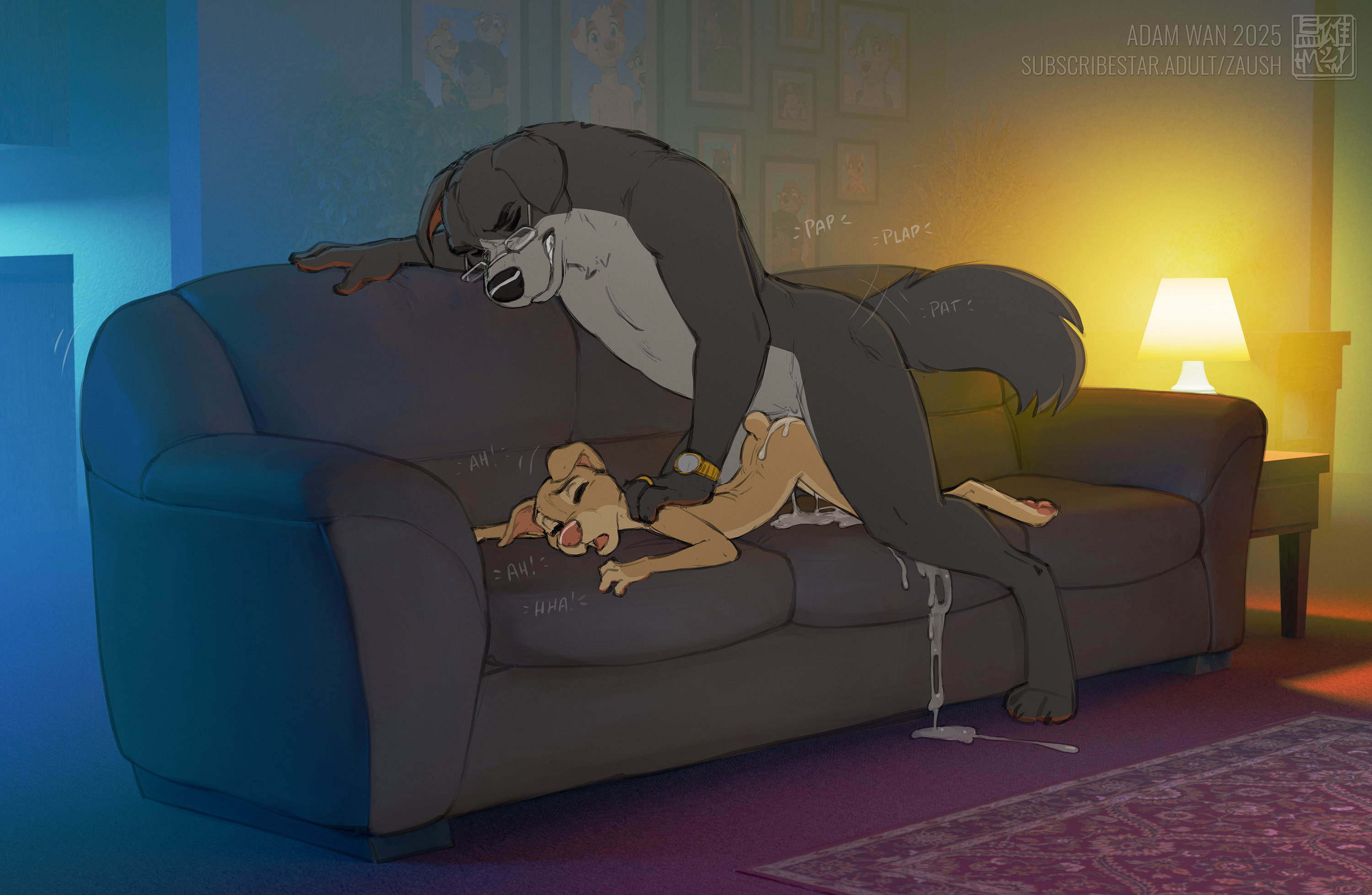 1boy, 1girls, adam wan, age difference, anthro, anthro female, anthro male, anthro on anthro, anthro only, anthro penetrated, anthro penetrating, anthro penetrating anthro, canid, canine, canis, cub, cum, cum inside, cum on body, dog, dog boy, dog girl, domestic dog, eyebrows, eyewear, female, female cub, female penetrated, fur, furry, furry female, furry male, furry only, glasses, larger male, larger penetrating, larger penetrating smaller, male, male penetrating, male penetrating female, male/female, nude, older male, older male and younger female, older penetrating, older penetrating younger, penetration, sex, size difference, smaller female, smaller penetrated, sofa, url, young, young anthro, young female, younger female, younger penetrated, zaush